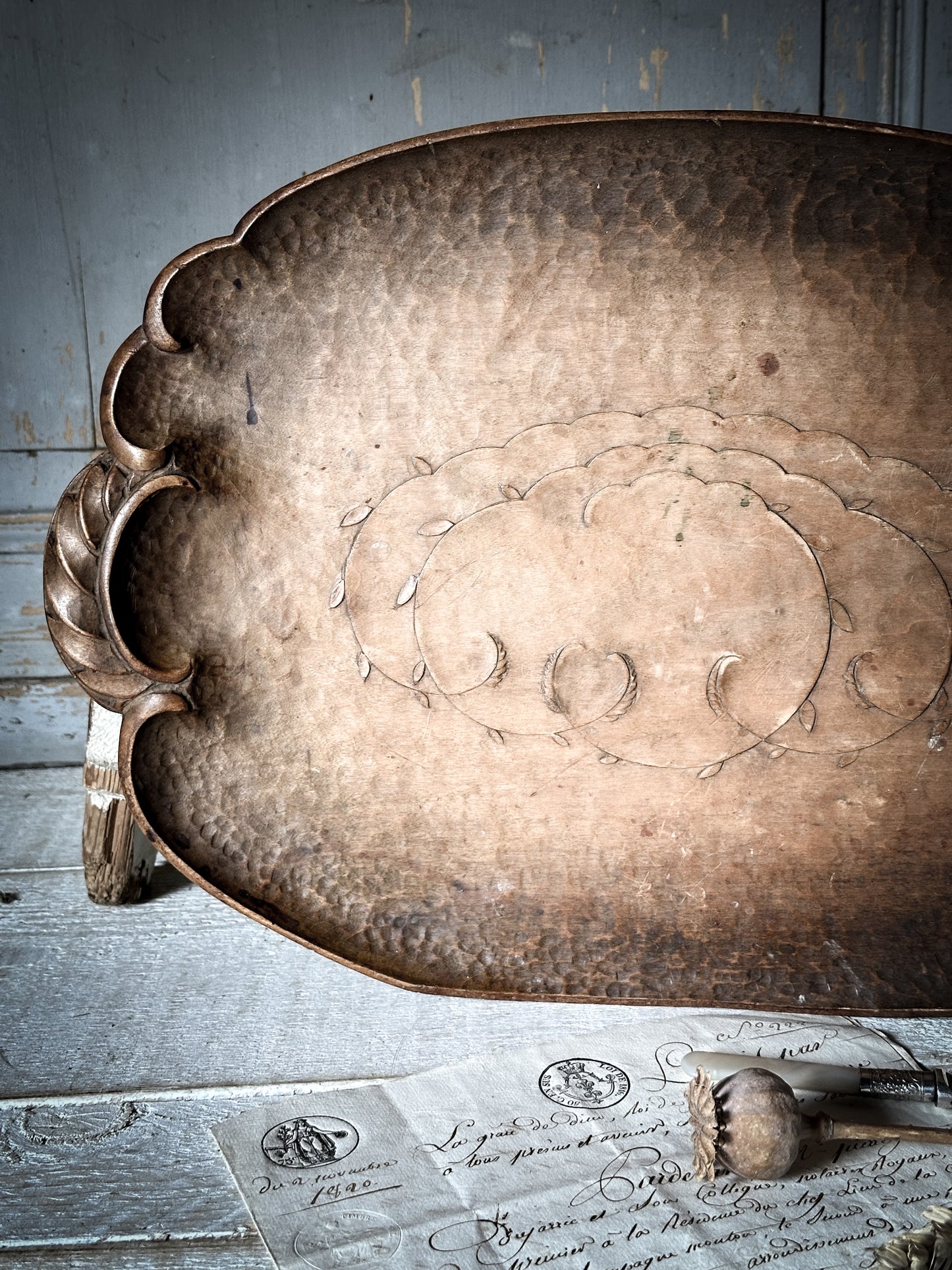 A beautiful antique carved bread tray or bread board