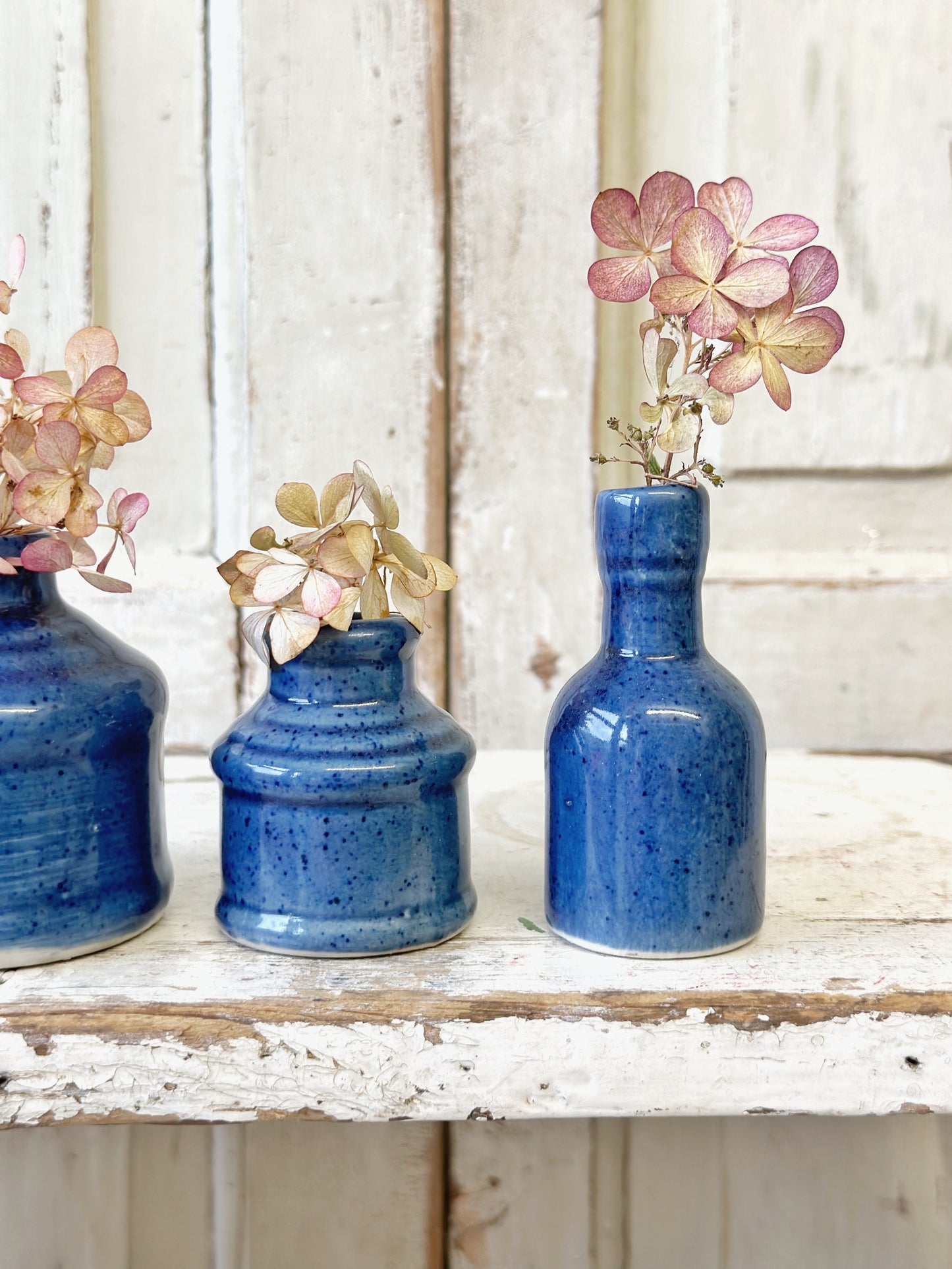 Three pretty French glazed ink bottles