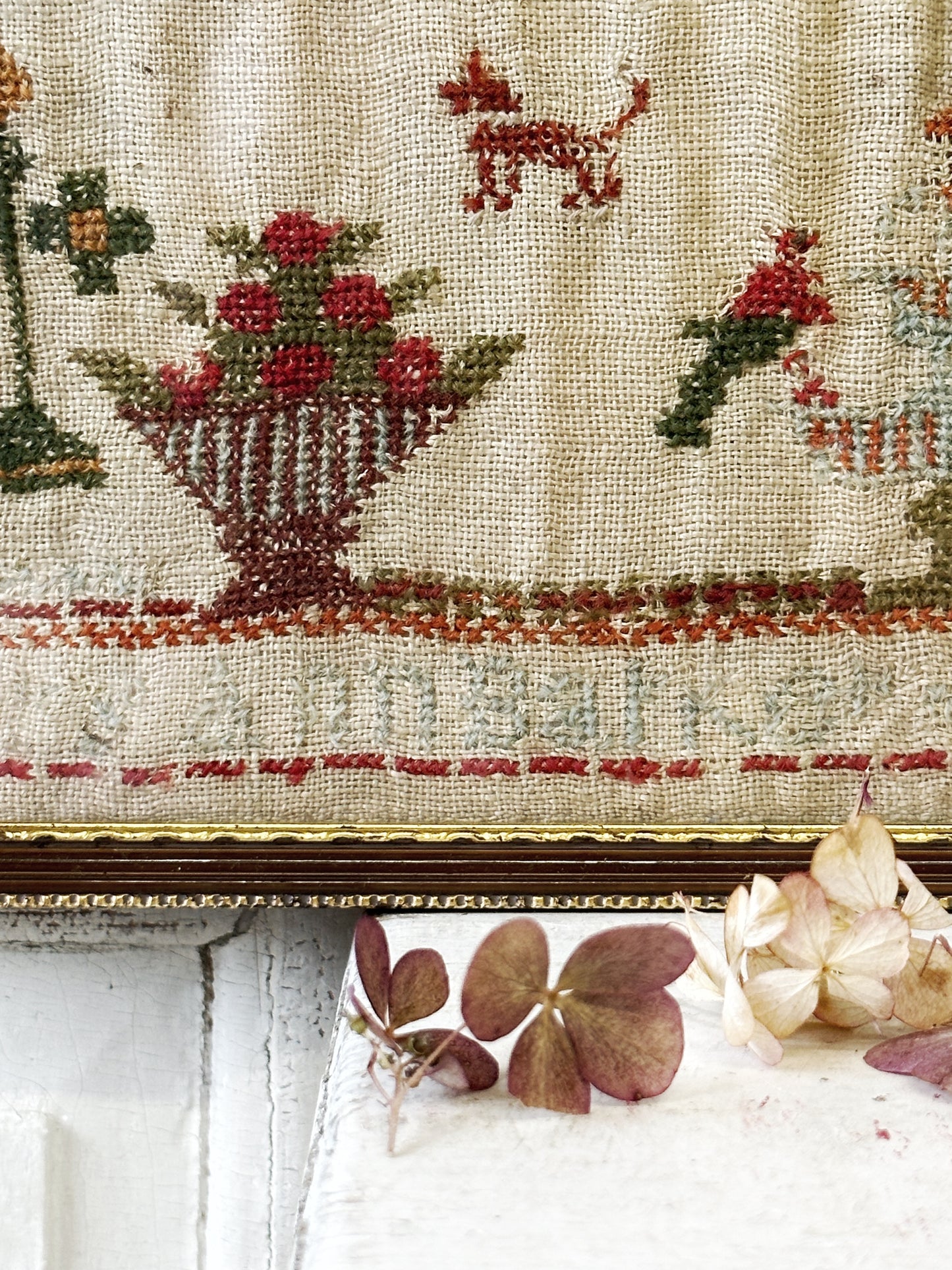 A beautiful 19th century colourful antique needlework sampler