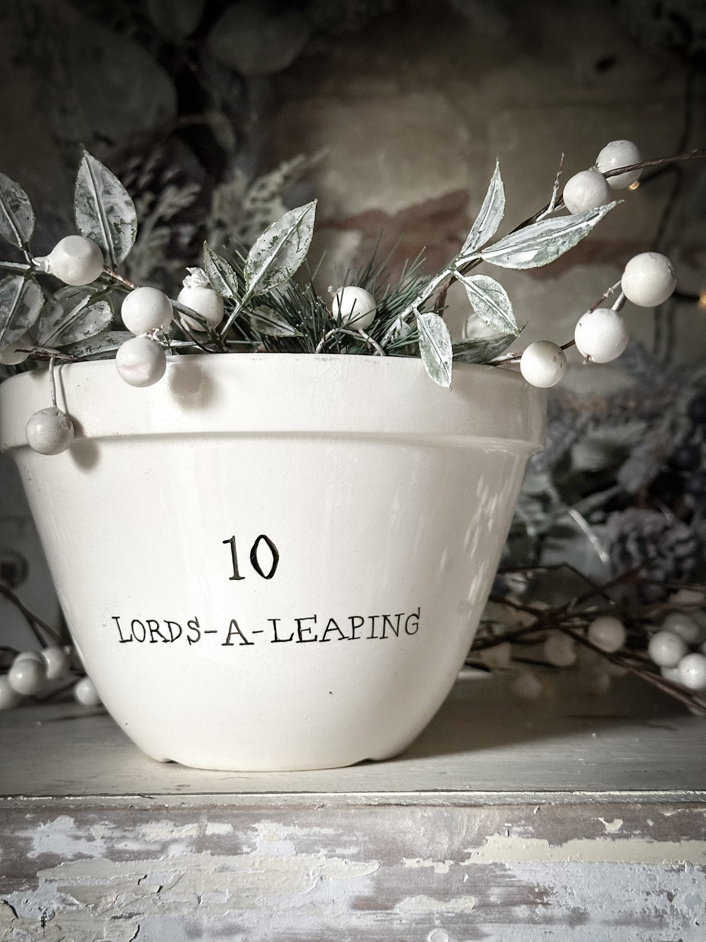 A beautiful vintage Illustrated Ironstone pudding bowl with a hand painted quote