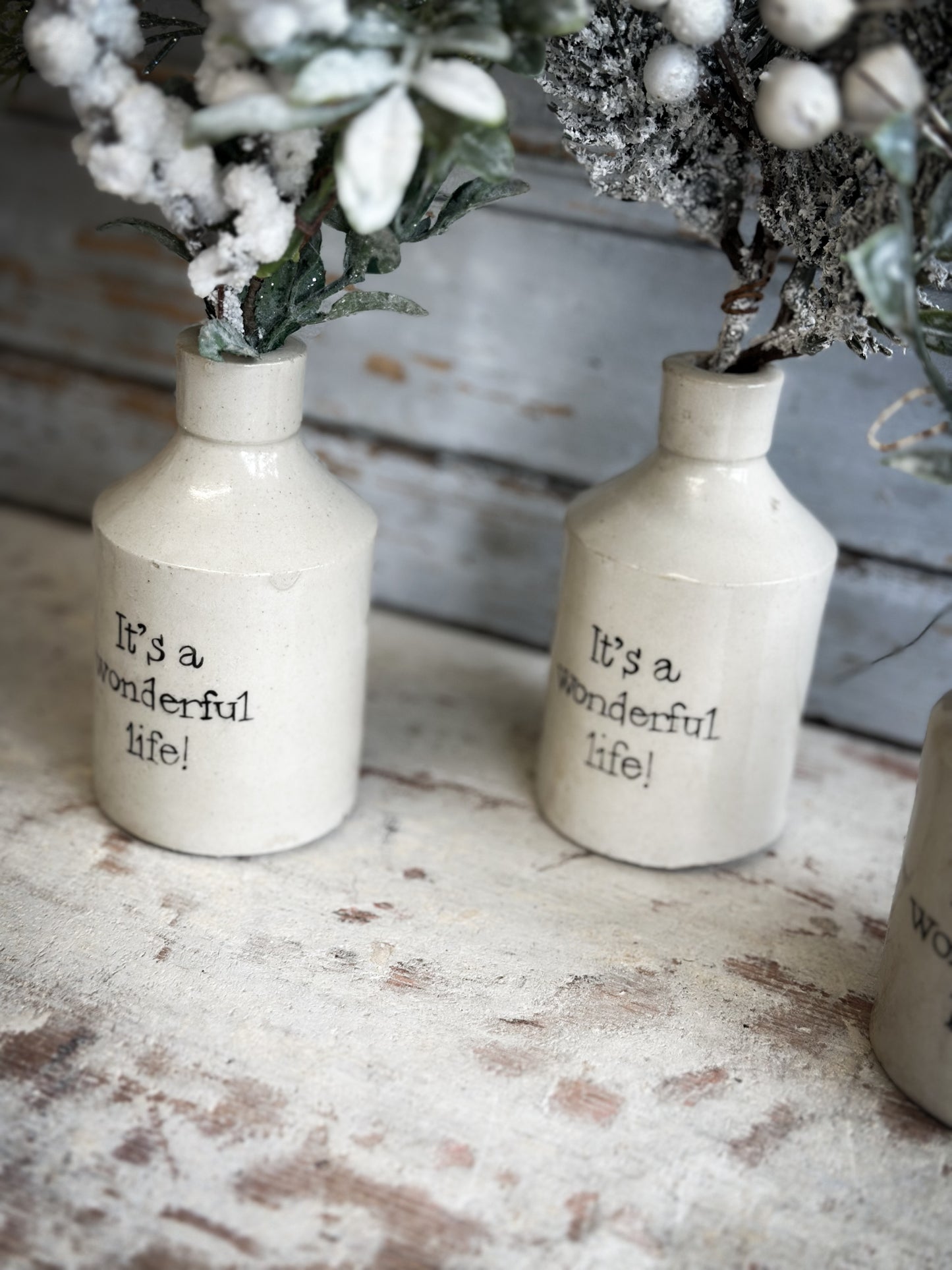 A Hand Painted Mini Victorian Christmas Stoneware Bottle