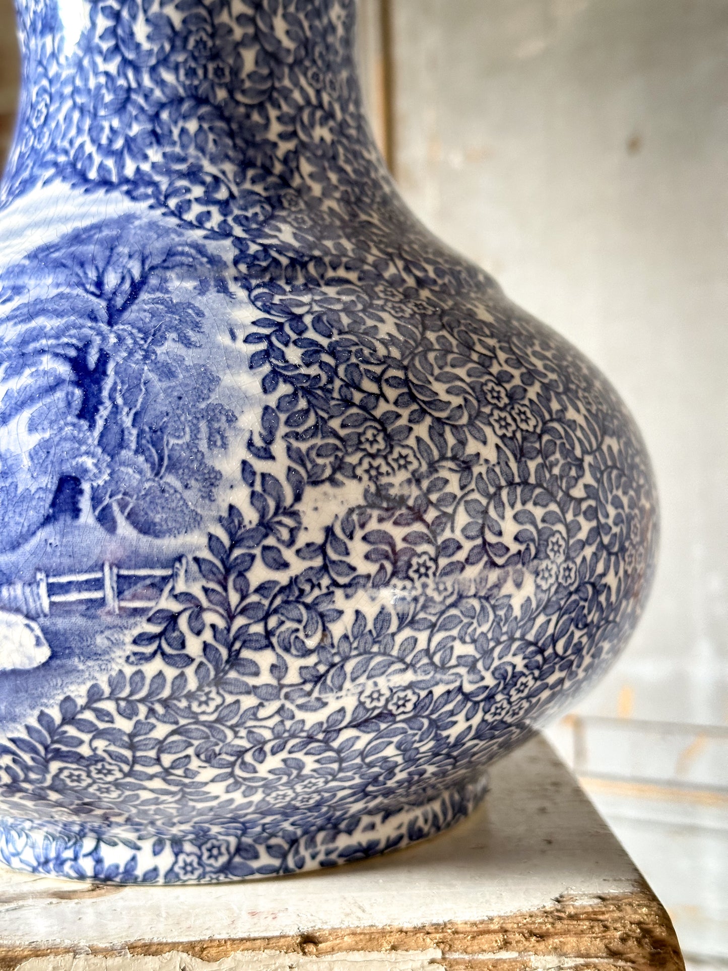 A stunning vintage blue and white Fenton ‘Ye Olde’ Foley Ware vase