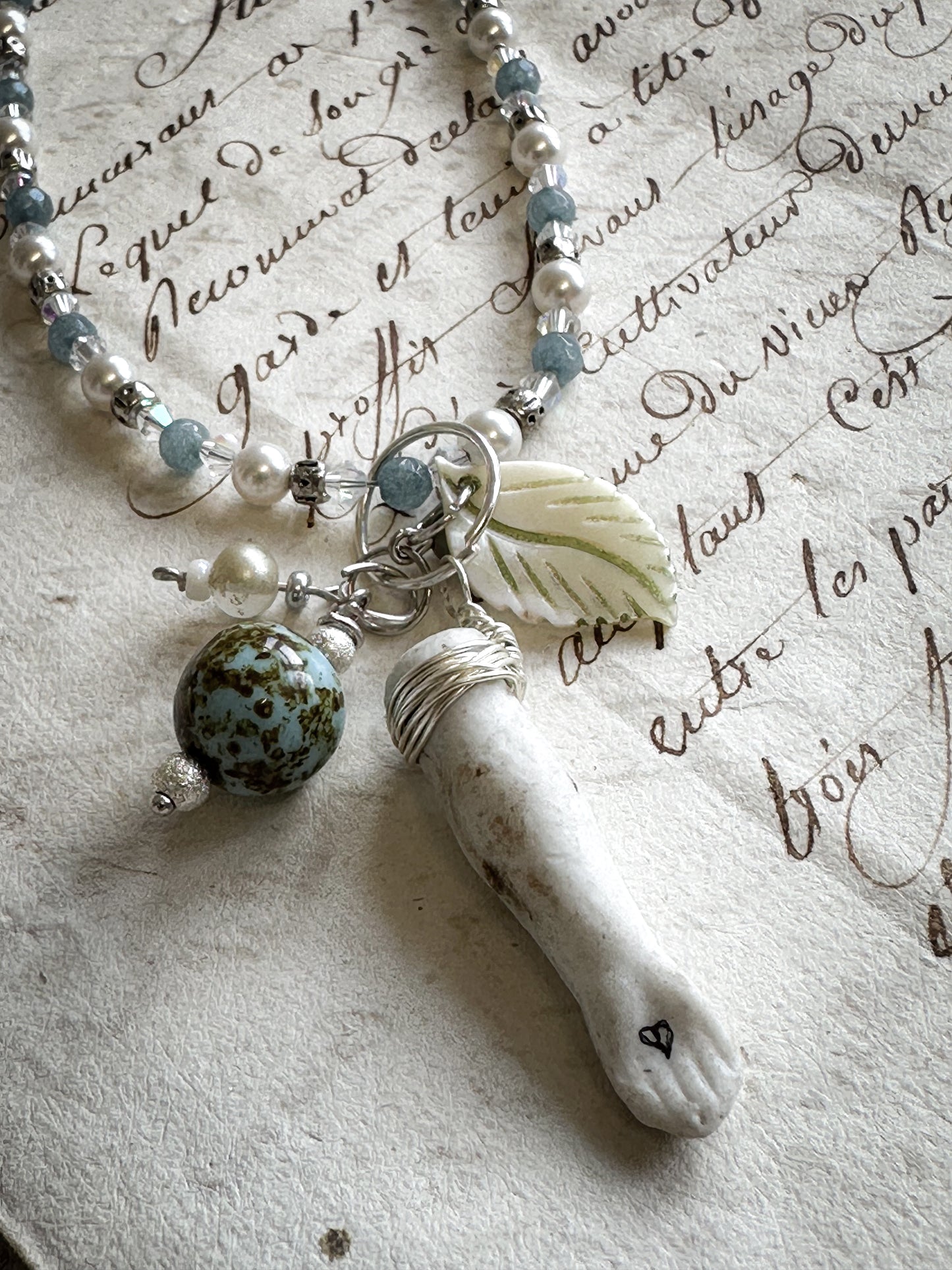 Found Object Vintage Beaded Necklace with Antique Brass Crown by Jealous Moon Jewellery