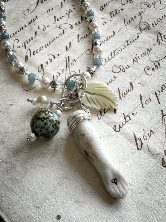 Found Object Vintage Beaded Necklace with Antique Brass Crown by Jealous Moon Jewellery