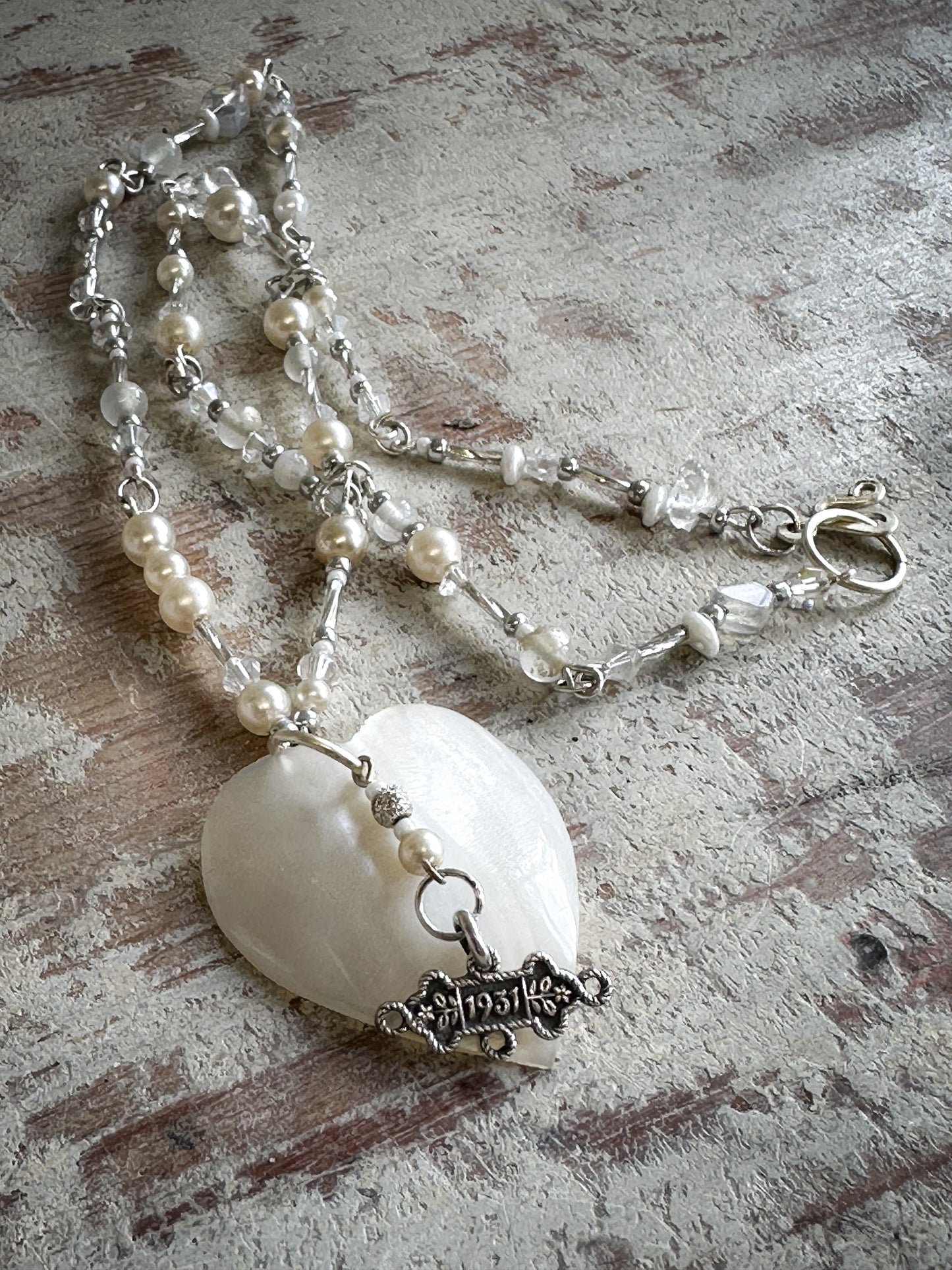 Found Object Mother of Pearl Heart Necklace by Jealous Moon Jewellery