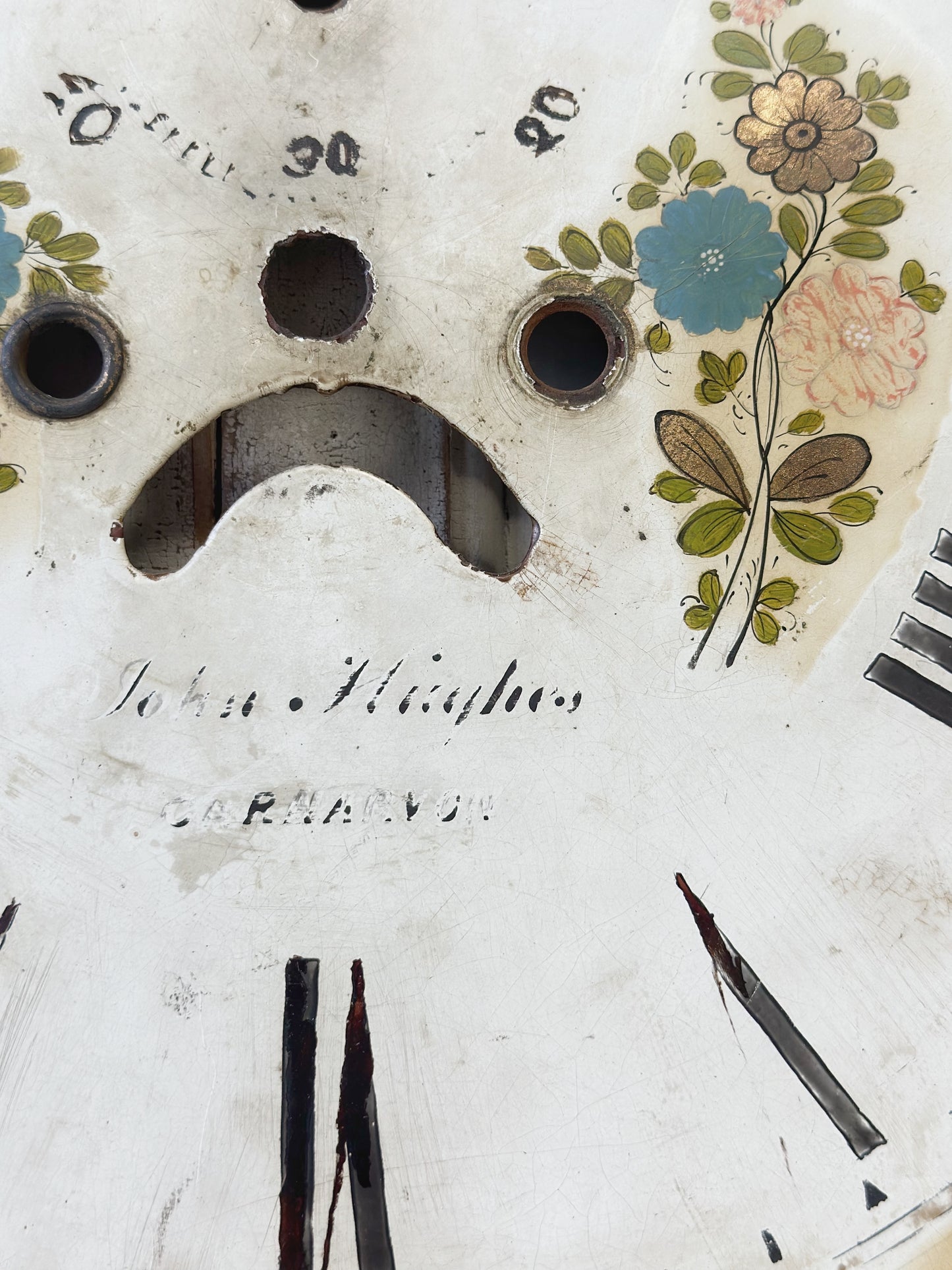 A stunning antique painted reclaimed long case clock face