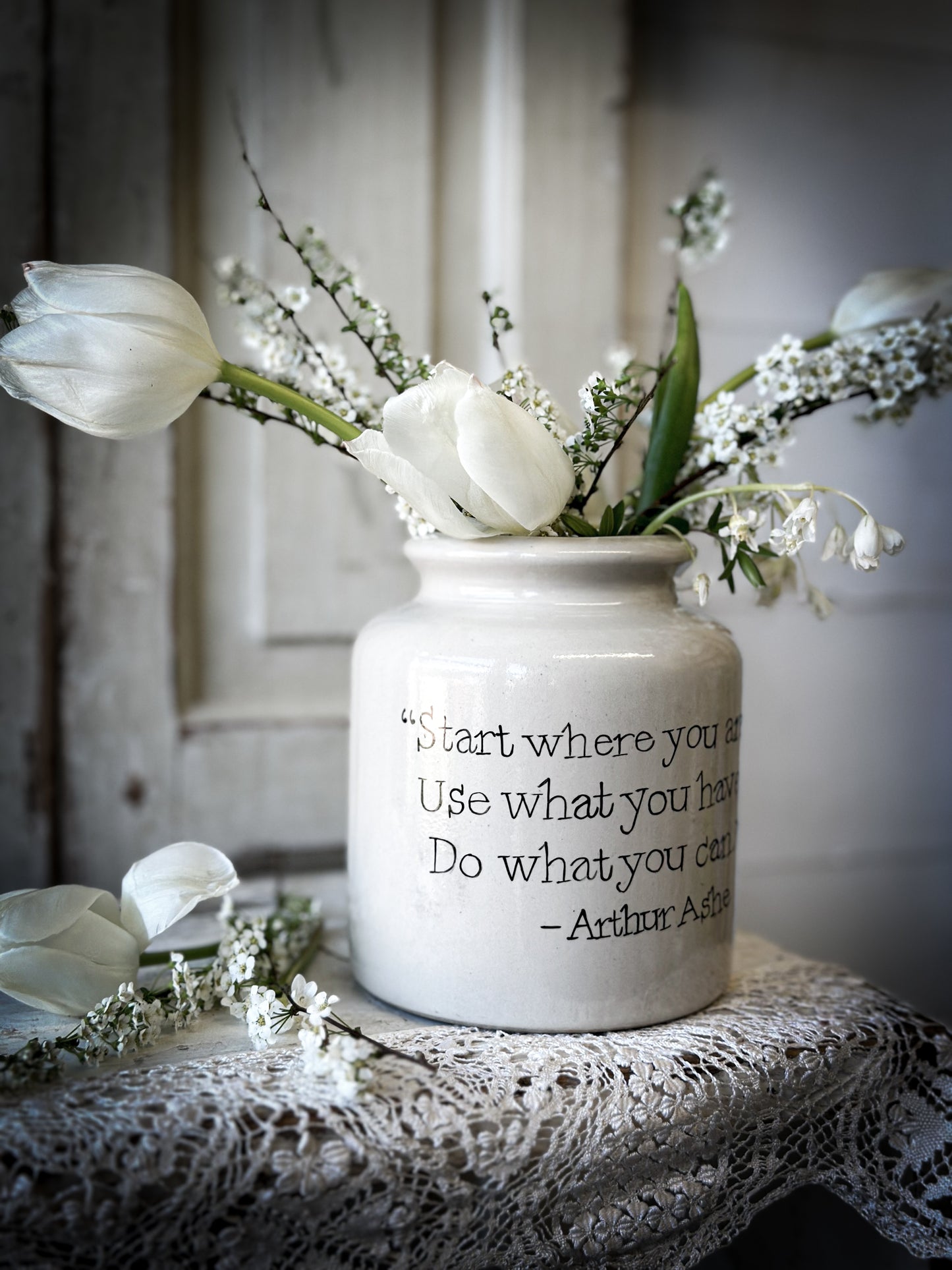 A hand painted vintage French mustard jar