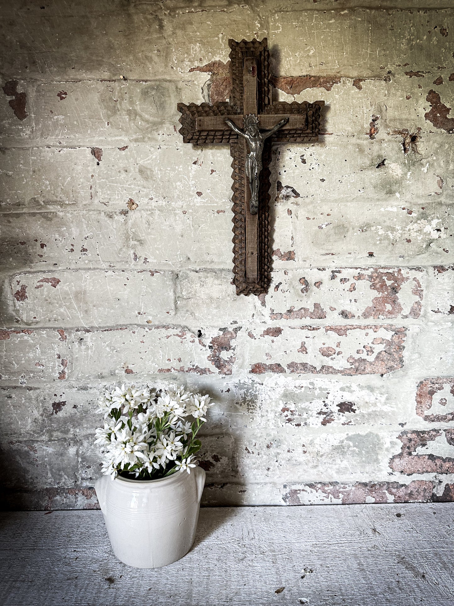 Antique French Tramp Art Crucifix