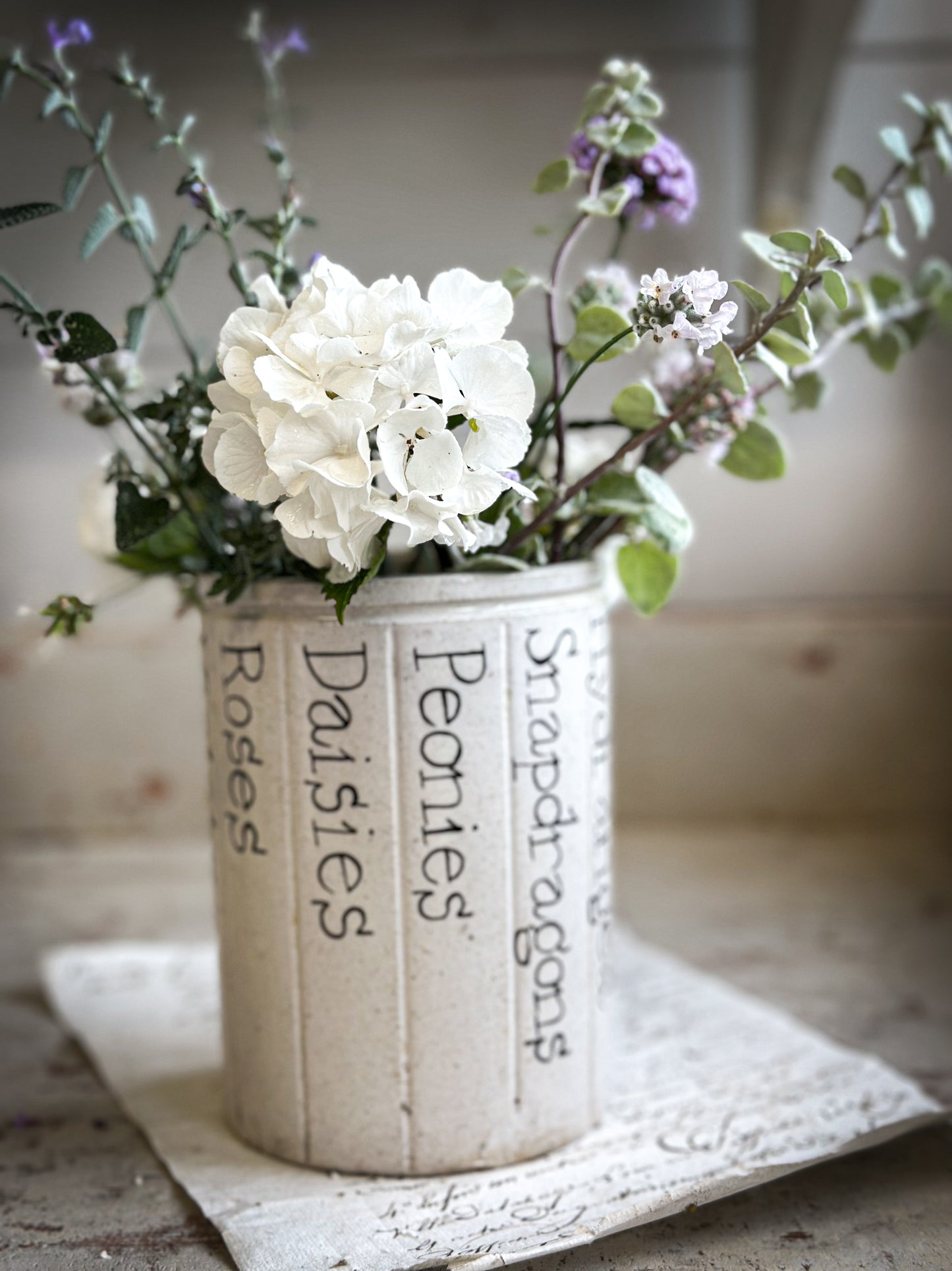 A Victorian Stoneware Preserve jar with hand painted botanical names pot