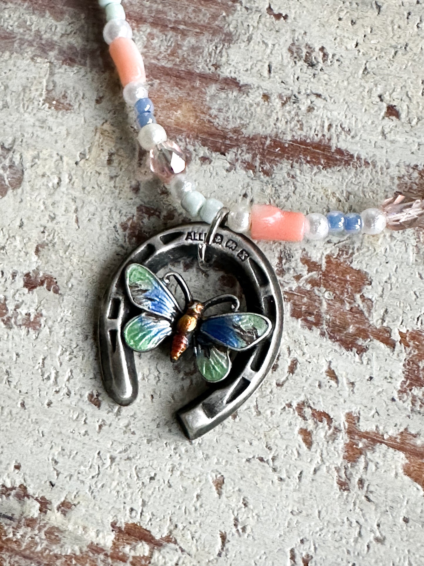 Found Object Antique Silver Butterfly Horseshoe Necklace by Jealous Moon Jewellery