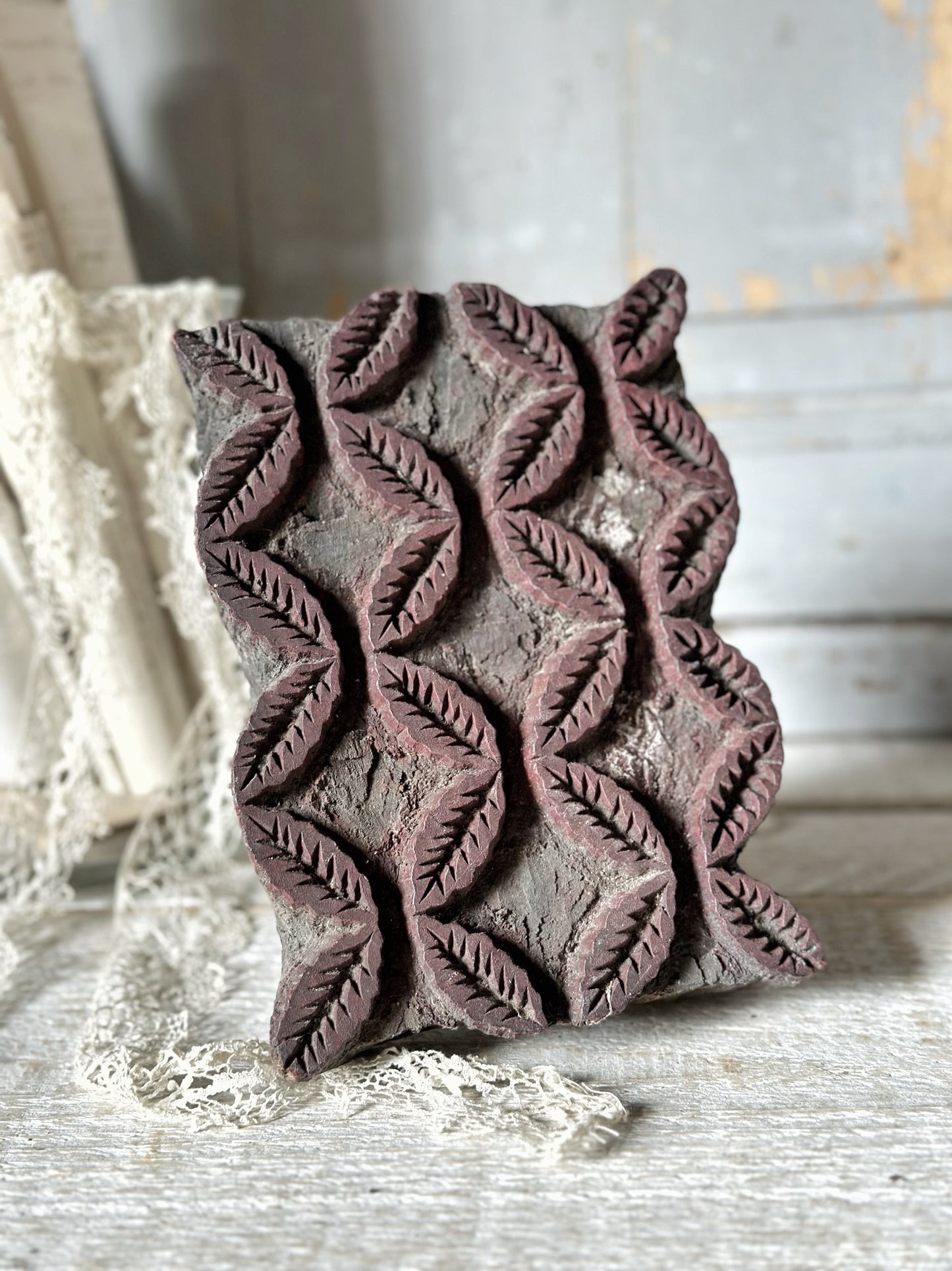 A vintage hand carved indian block print stamp