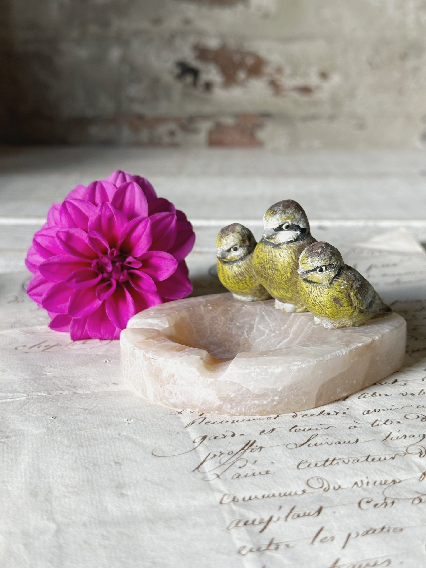 A lovely antique cold painted bronze Blue Tit ashtray