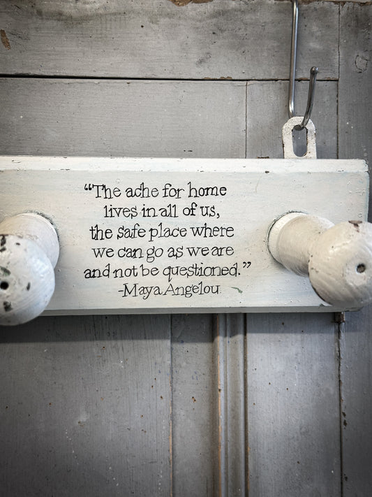 A Vintage Wooden French Coat Peg With Hand Painted Quote