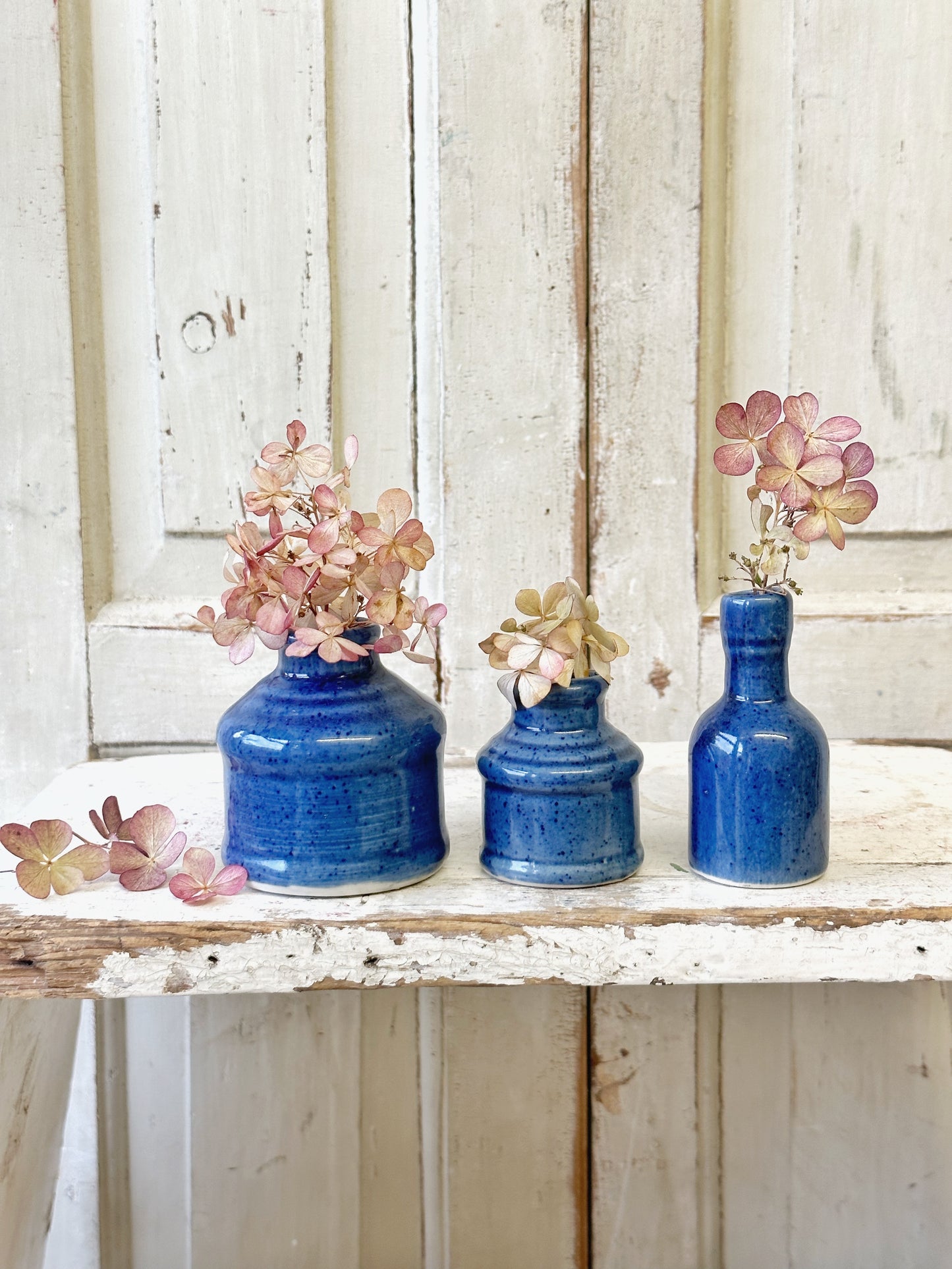 Three pretty French glazed ink bottles
