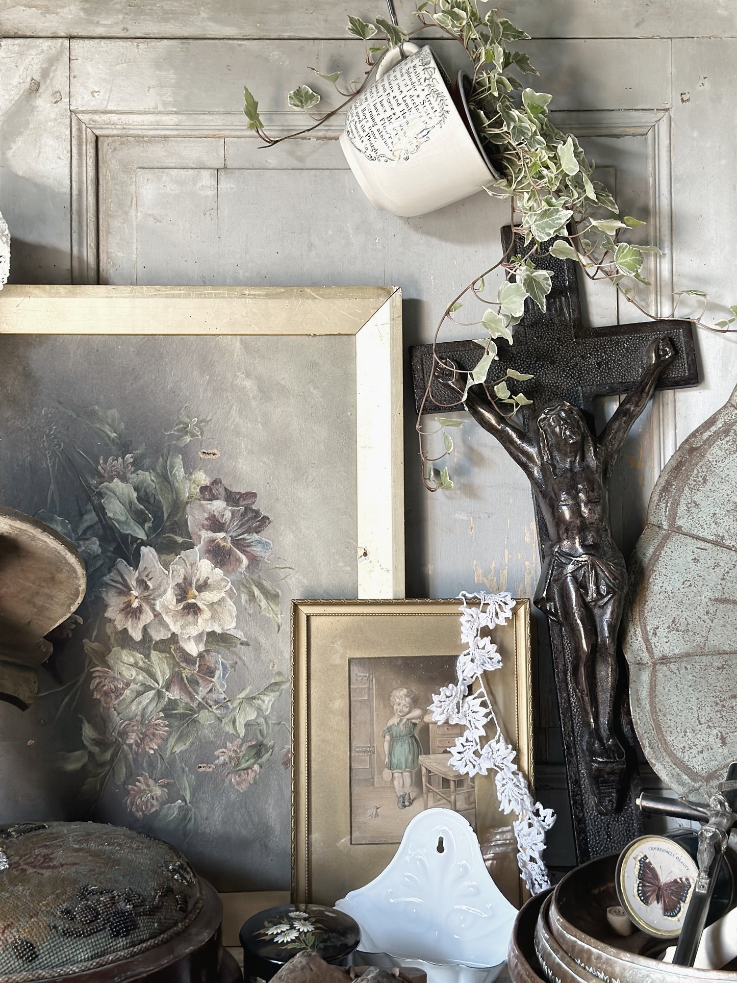 A striking large antique French cast iron altar cross