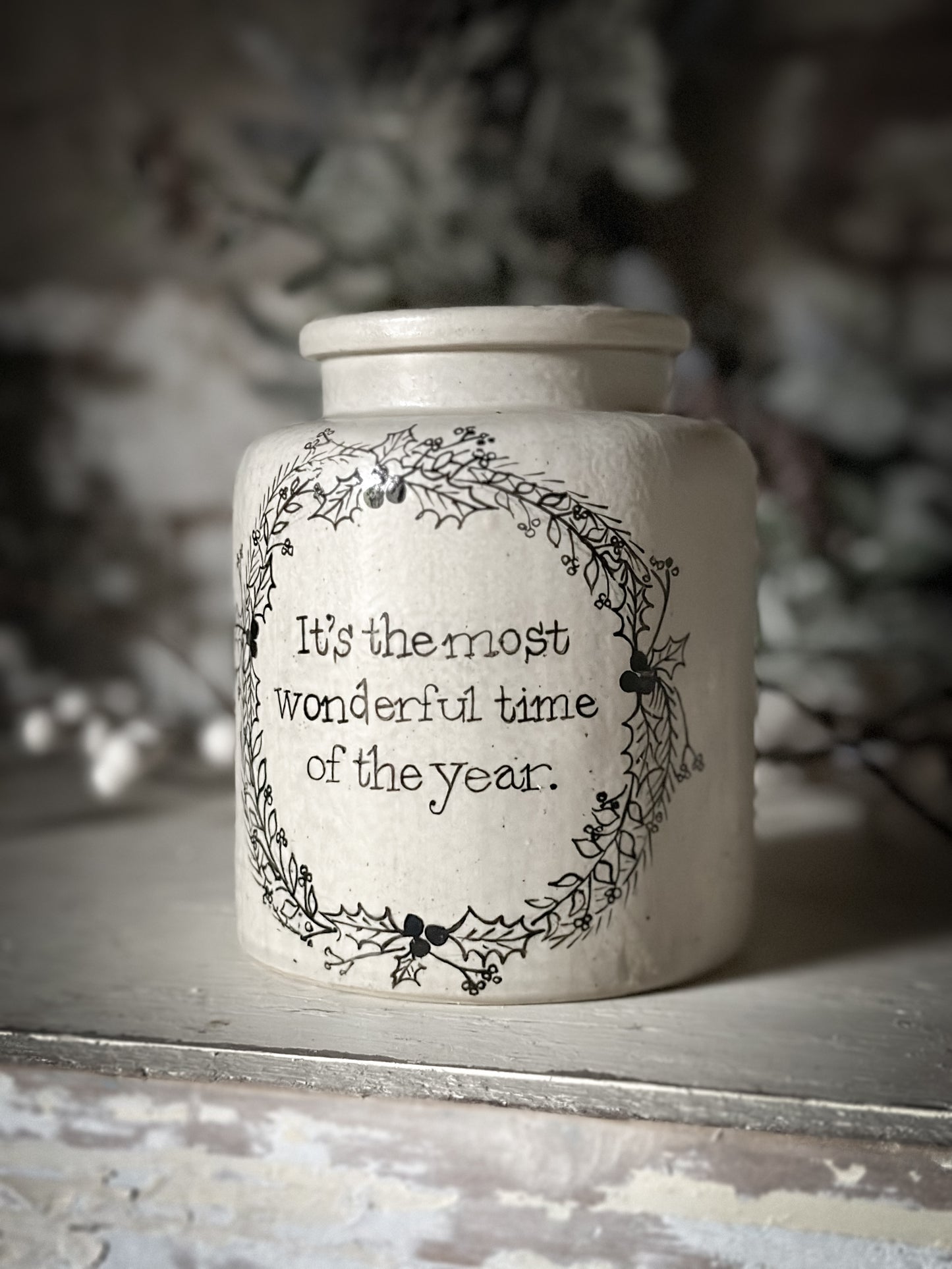 A hand painted and illustrated vintage French mustard jar