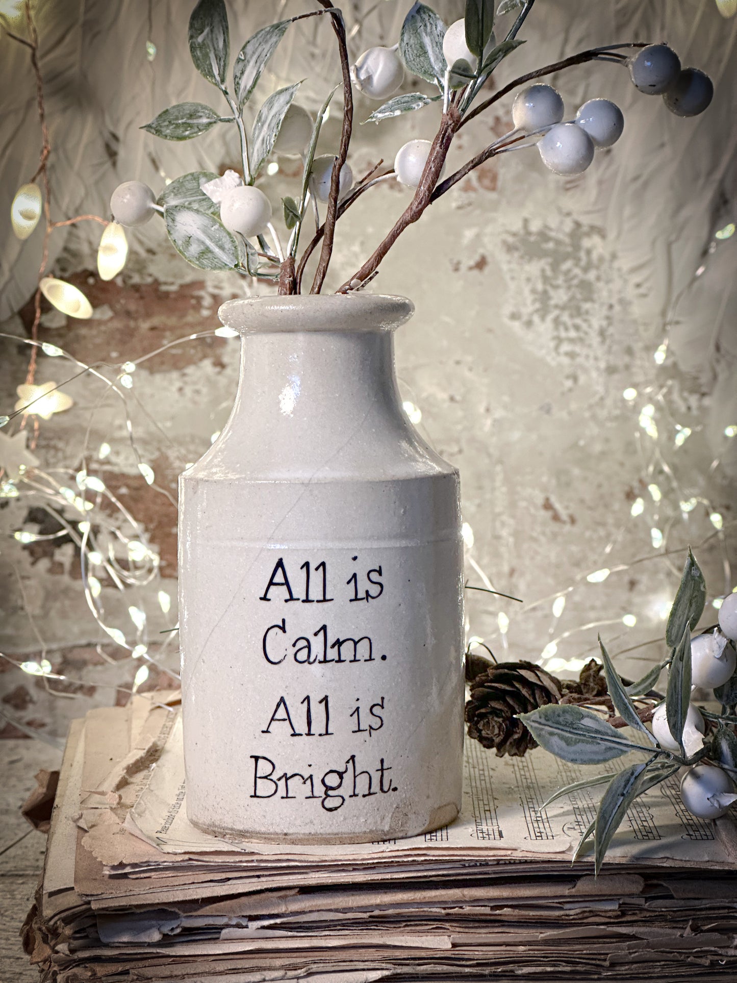 A hand painted vintage Victorian bottle or candle holder