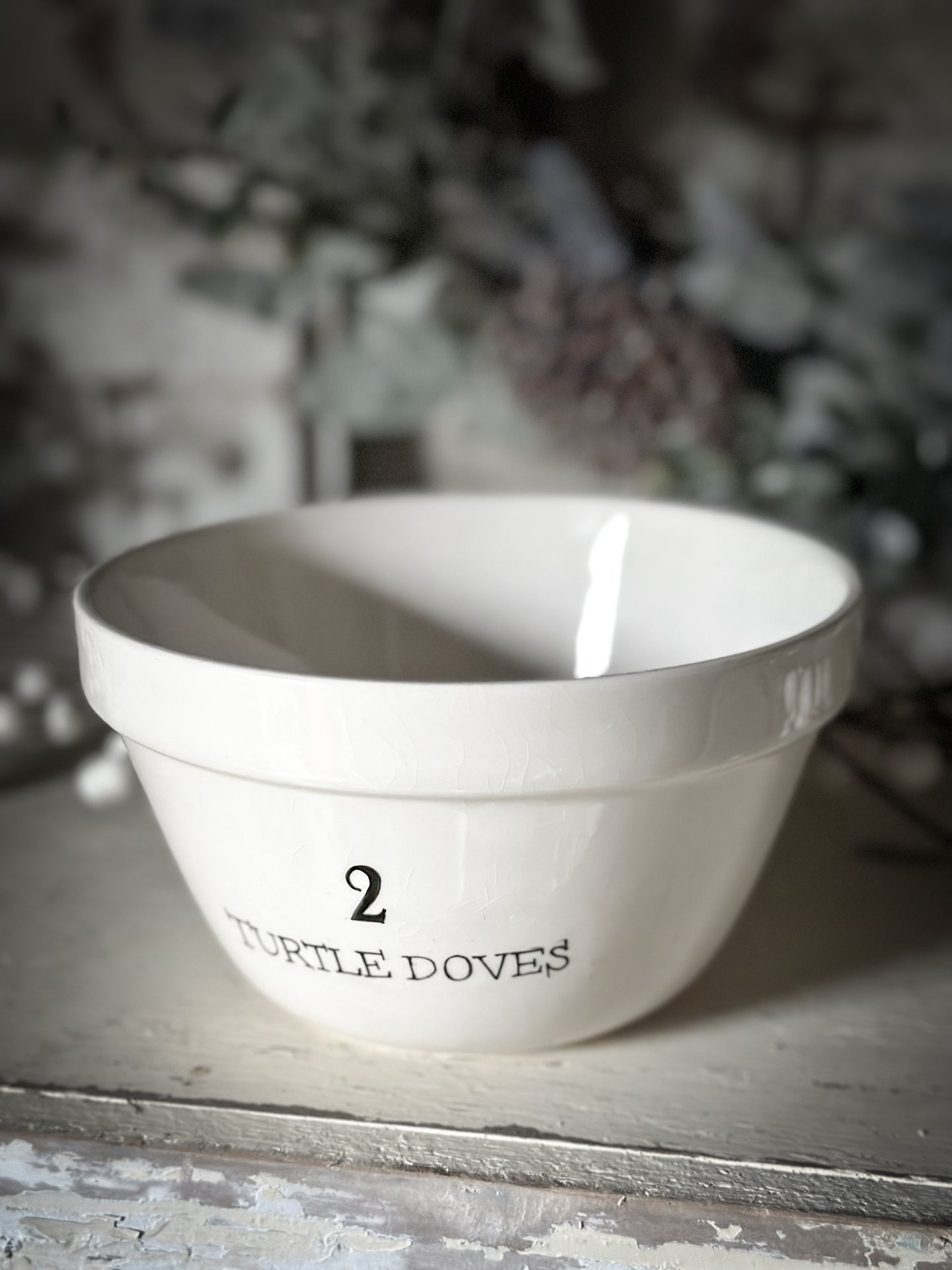 A beautiful vintage Illustrated Ironstone pudding bowl with a hand painted quote