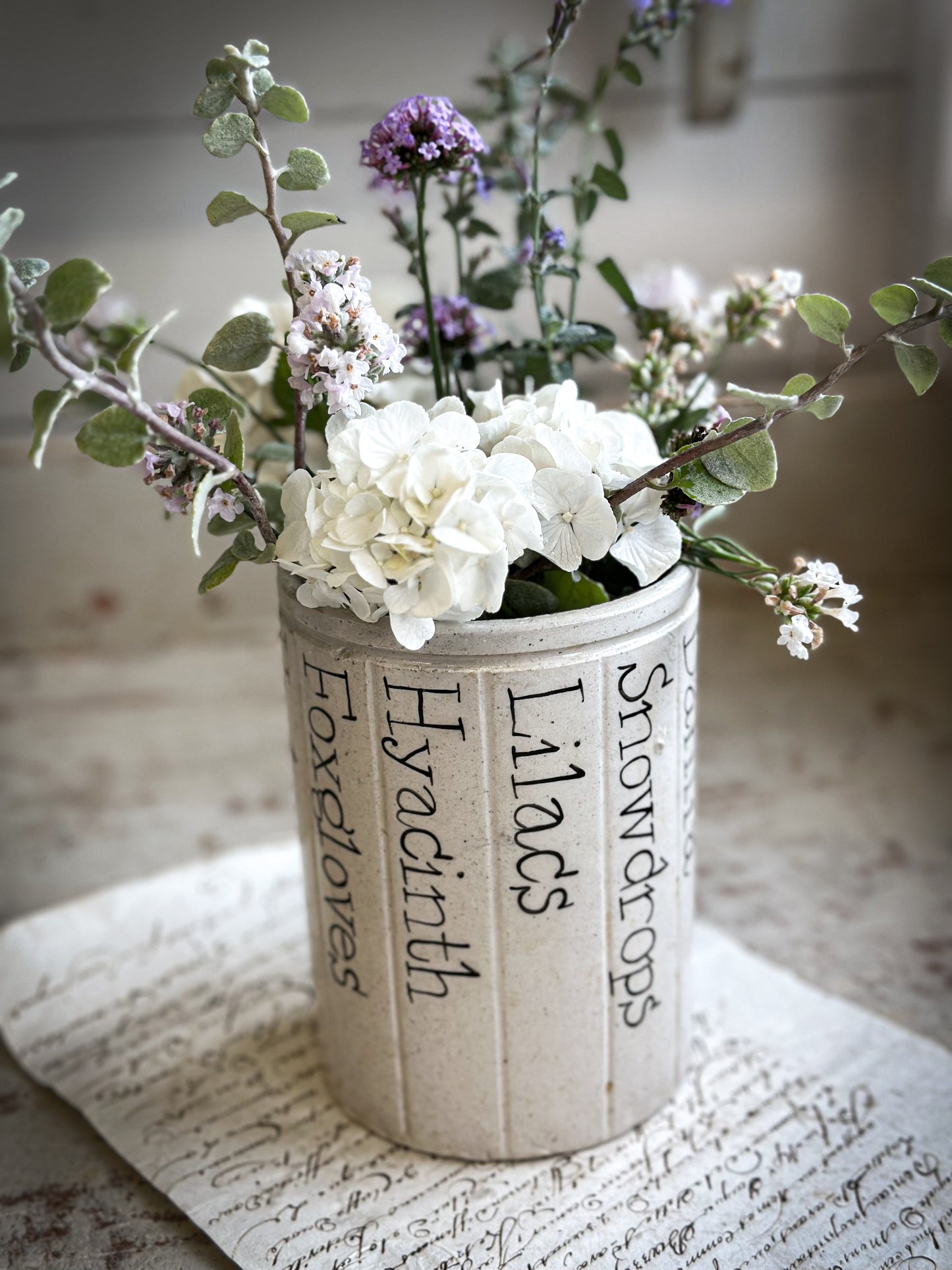 A Victorian Stoneware Preserve jar with hand painted botanical names pot
