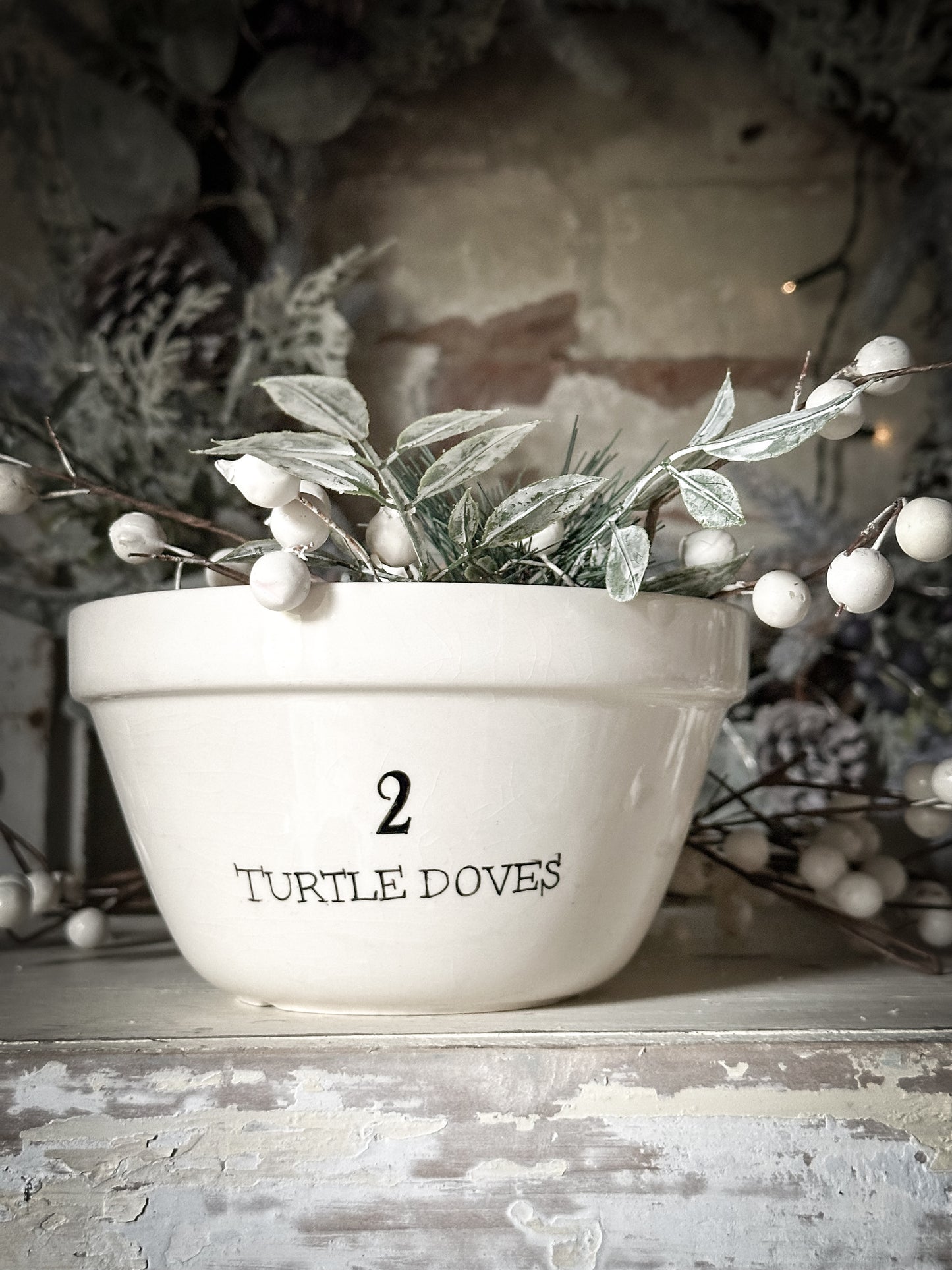 A beautiful vintage Illustrated Ironstone pudding bowl with a hand painted quote