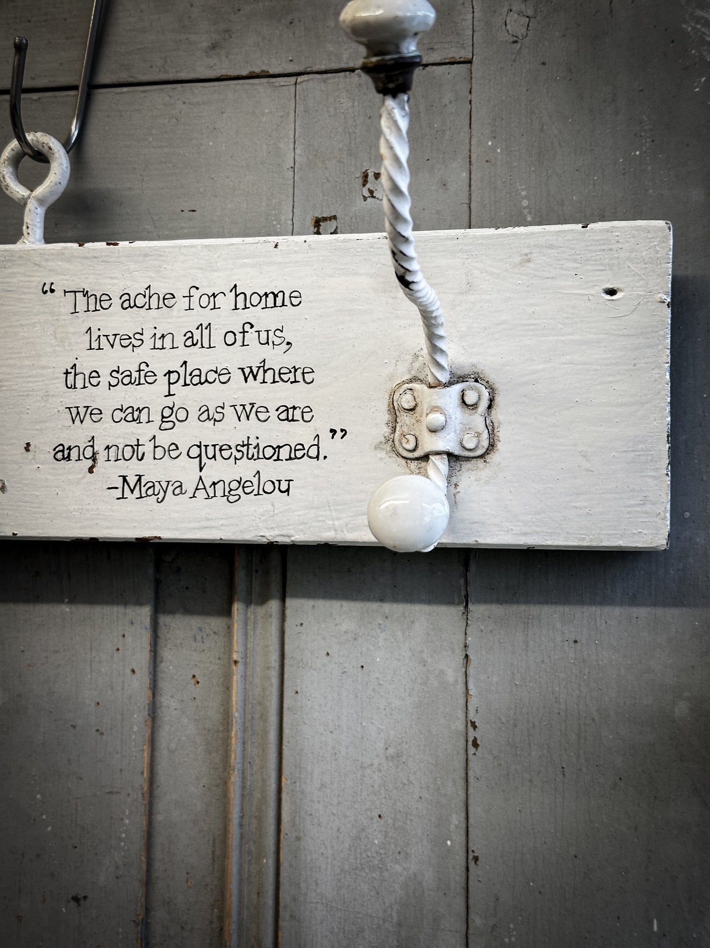 A Vintage Wooden French Coat Peg With Hand Painted Quote