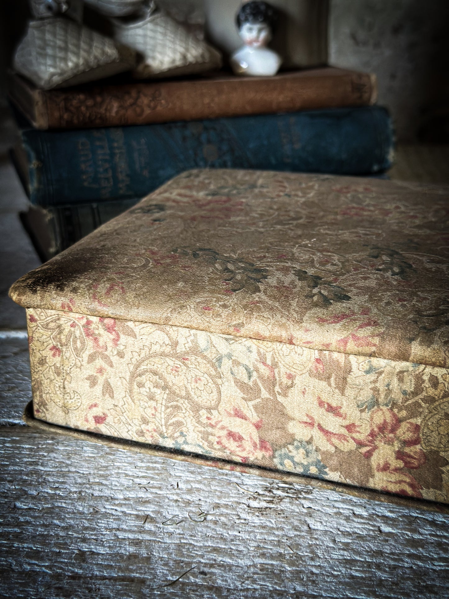 A Pretty French Paisley Fabric Covered Box