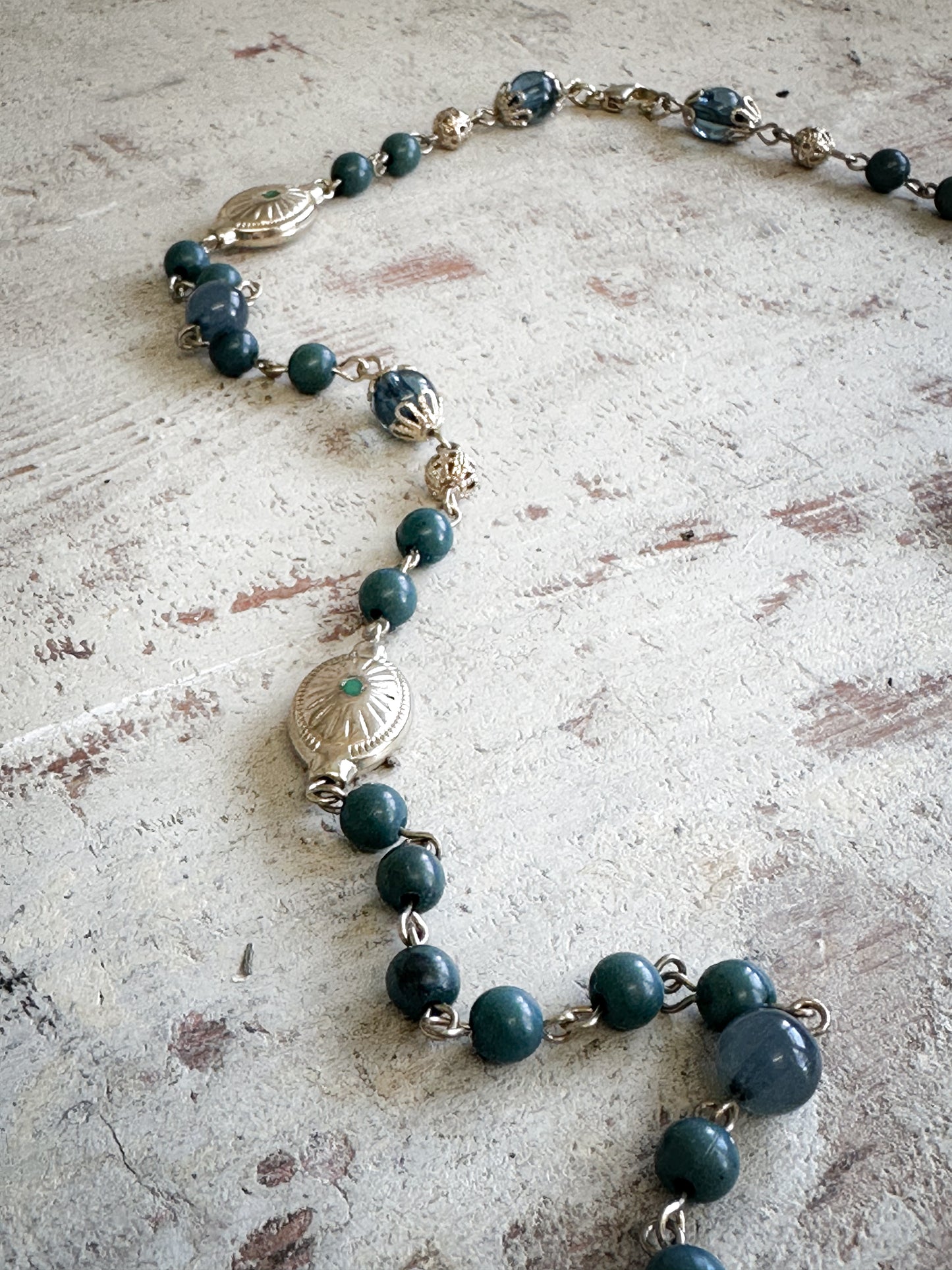 Found Object Vintage Beaded Necklace with Antique Brass Crown by Jealous Moon Jewellery
