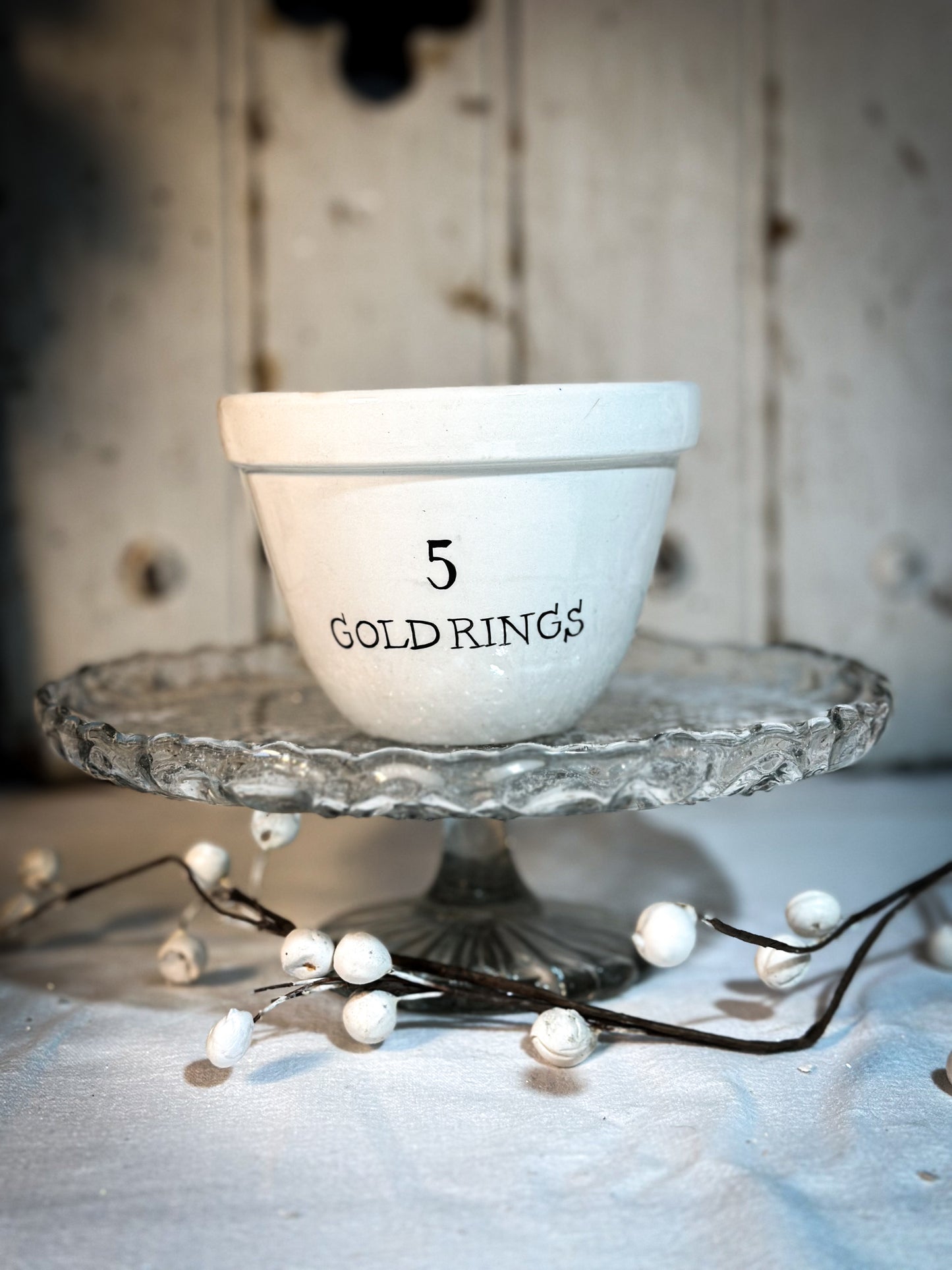 A beautiful vintage Illustrated Ironstone pudding bowl with a hand painted quote