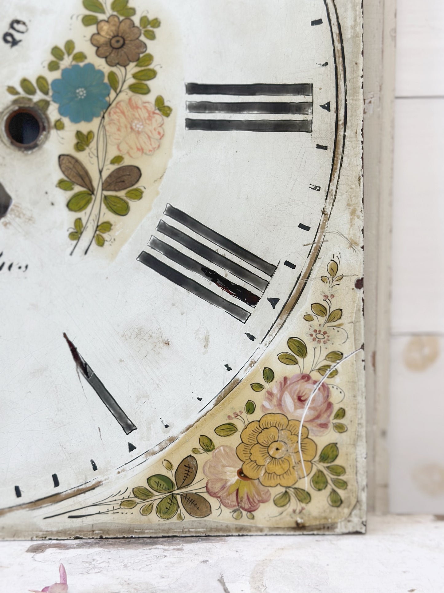 A stunning antique painted reclaimed long case clock face
