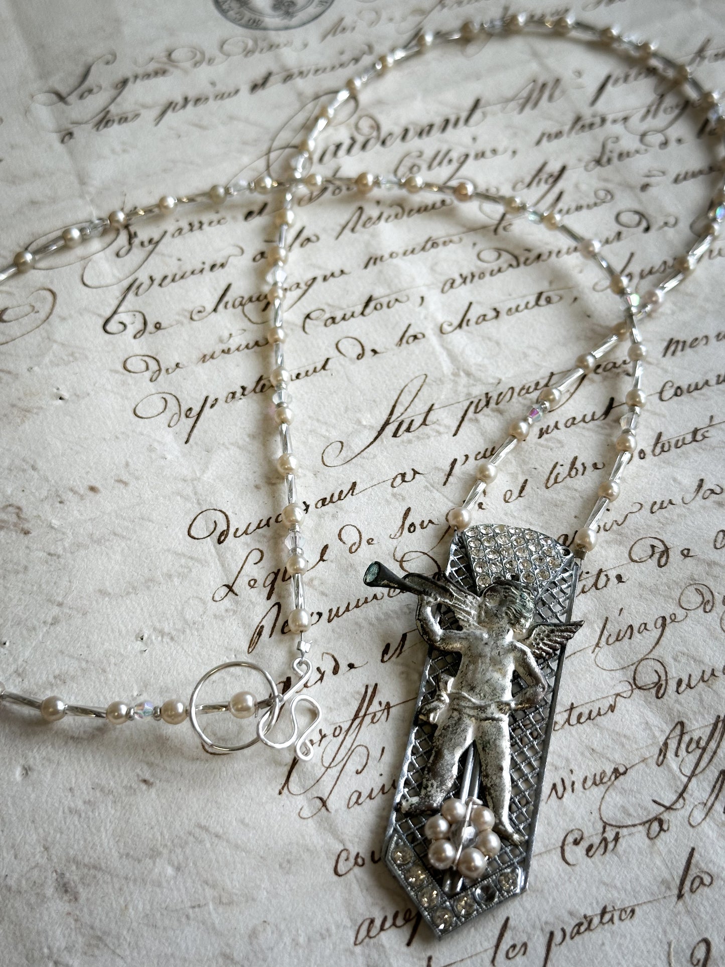 Found Object Art Deco Dress Clip with Cherub Necklace by Jealous Moon Jewellery