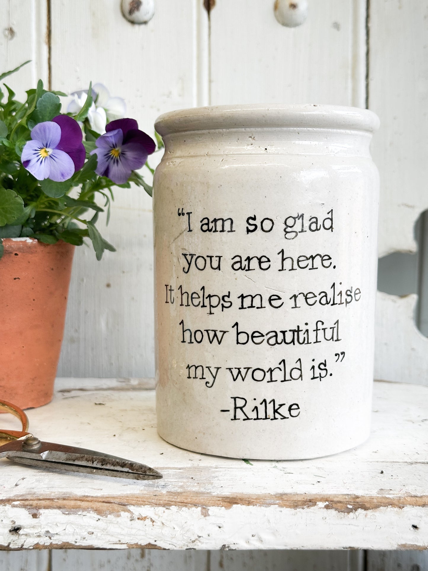 “I’m So Glad” Large Painted Stoneware Pot