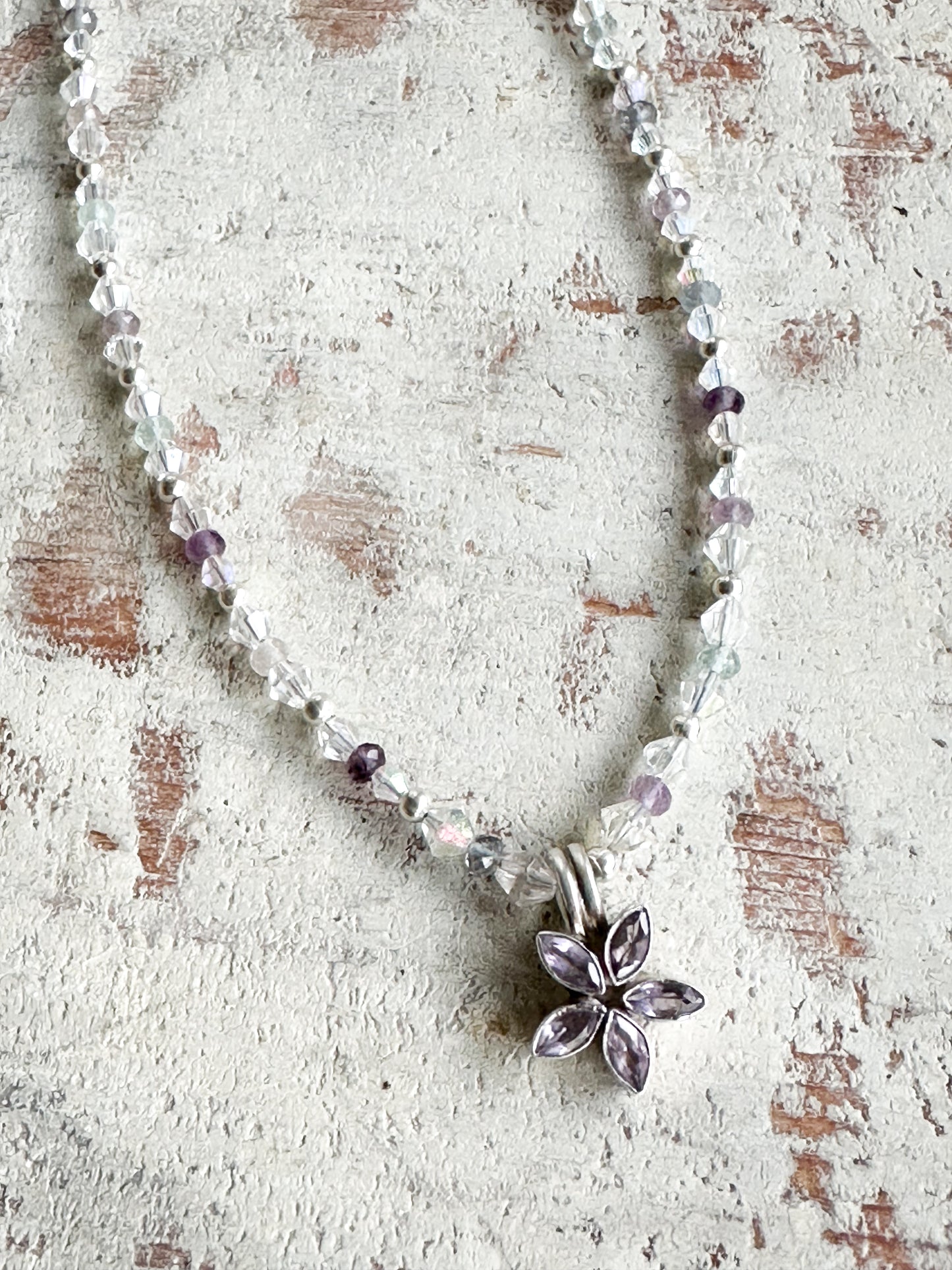 Found Object Antique Silver Amethyst Flower Necklace by Jealous Moon Jewellery