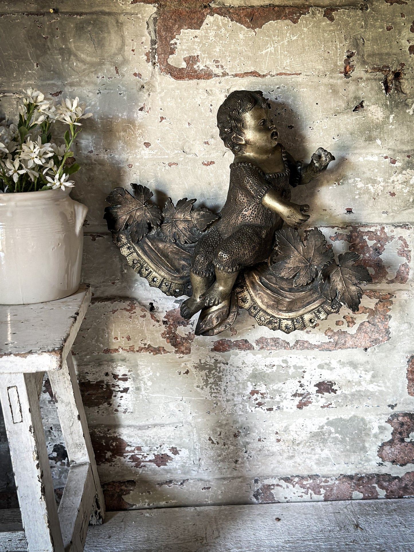 Antique French Brass Cherub Prayer Screen Decoration