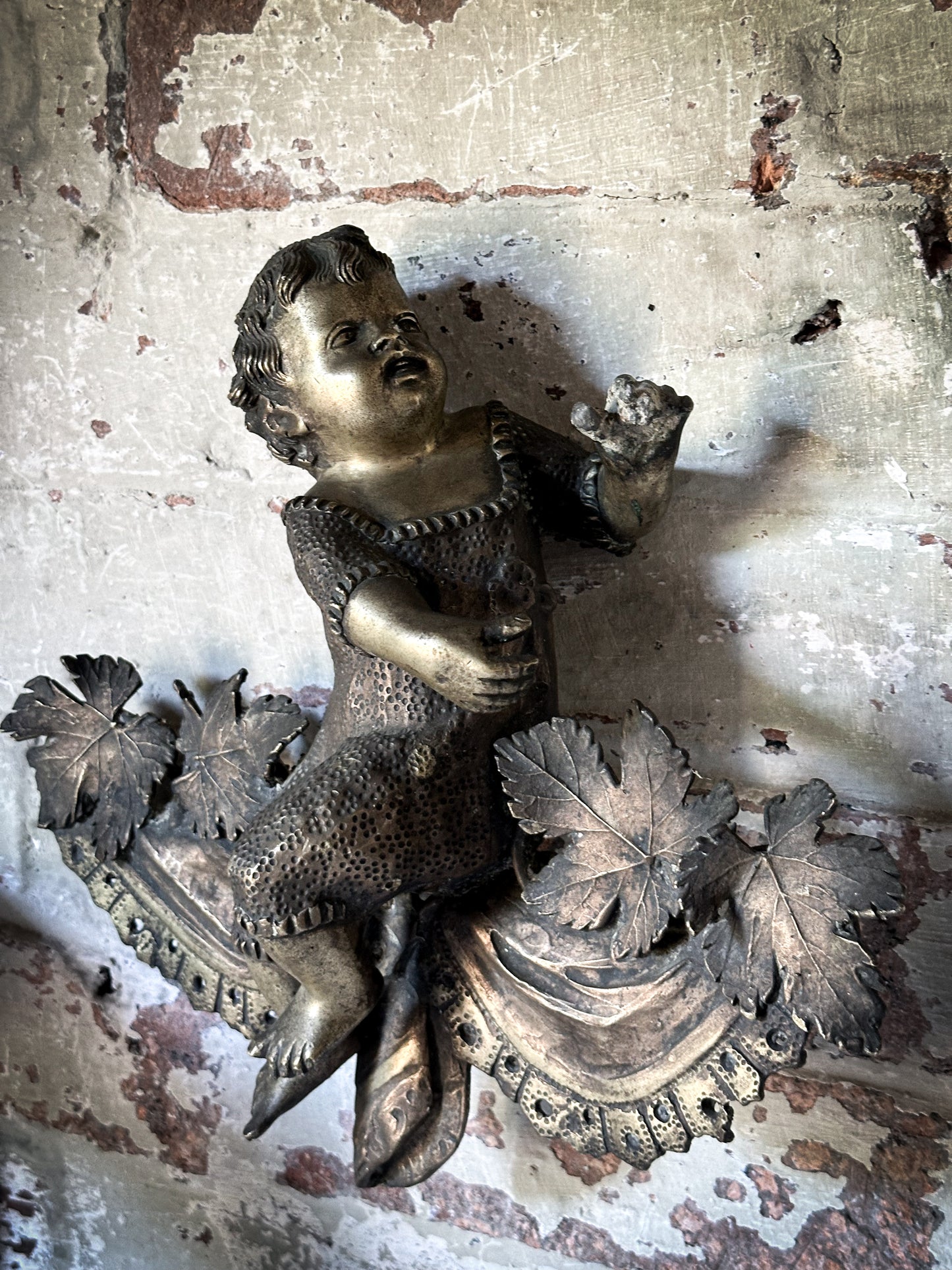 Antique French Brass Cherub Prayer Screen Decoration