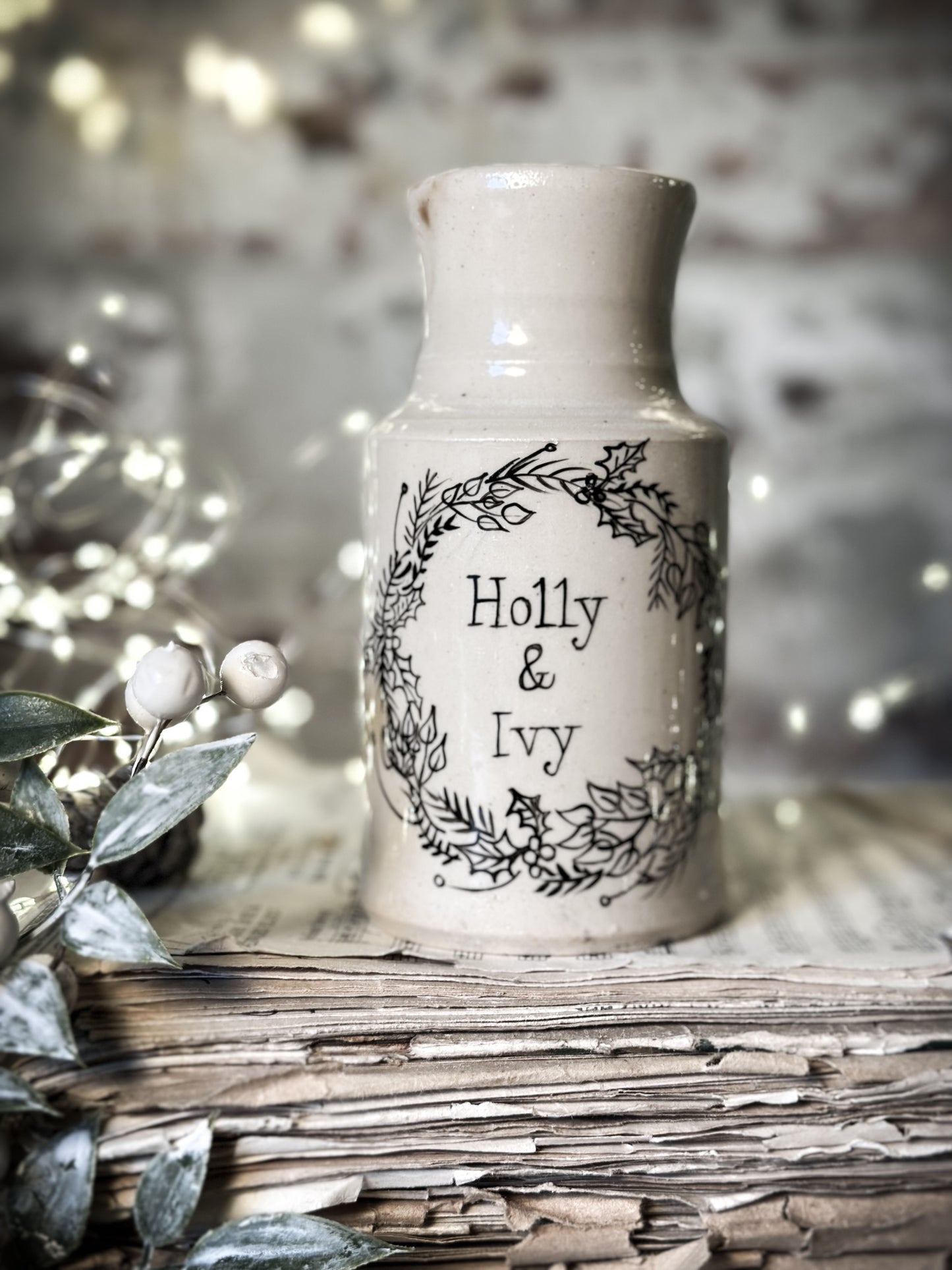 A Victorian unearthed stoneware pottery bottle with a hand painted quote