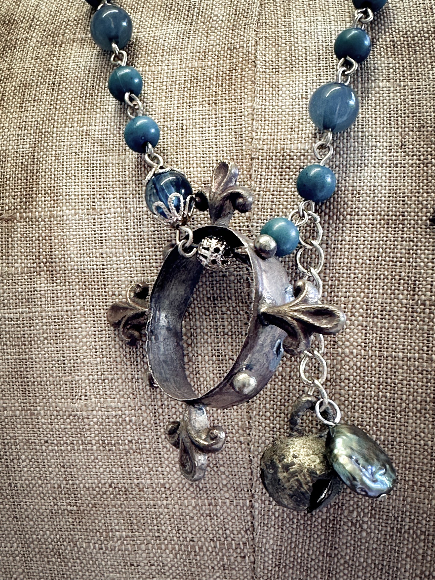 Found Object Vintage Beaded Necklace with Antique Brass Crown by Jealous Moon Jewellery