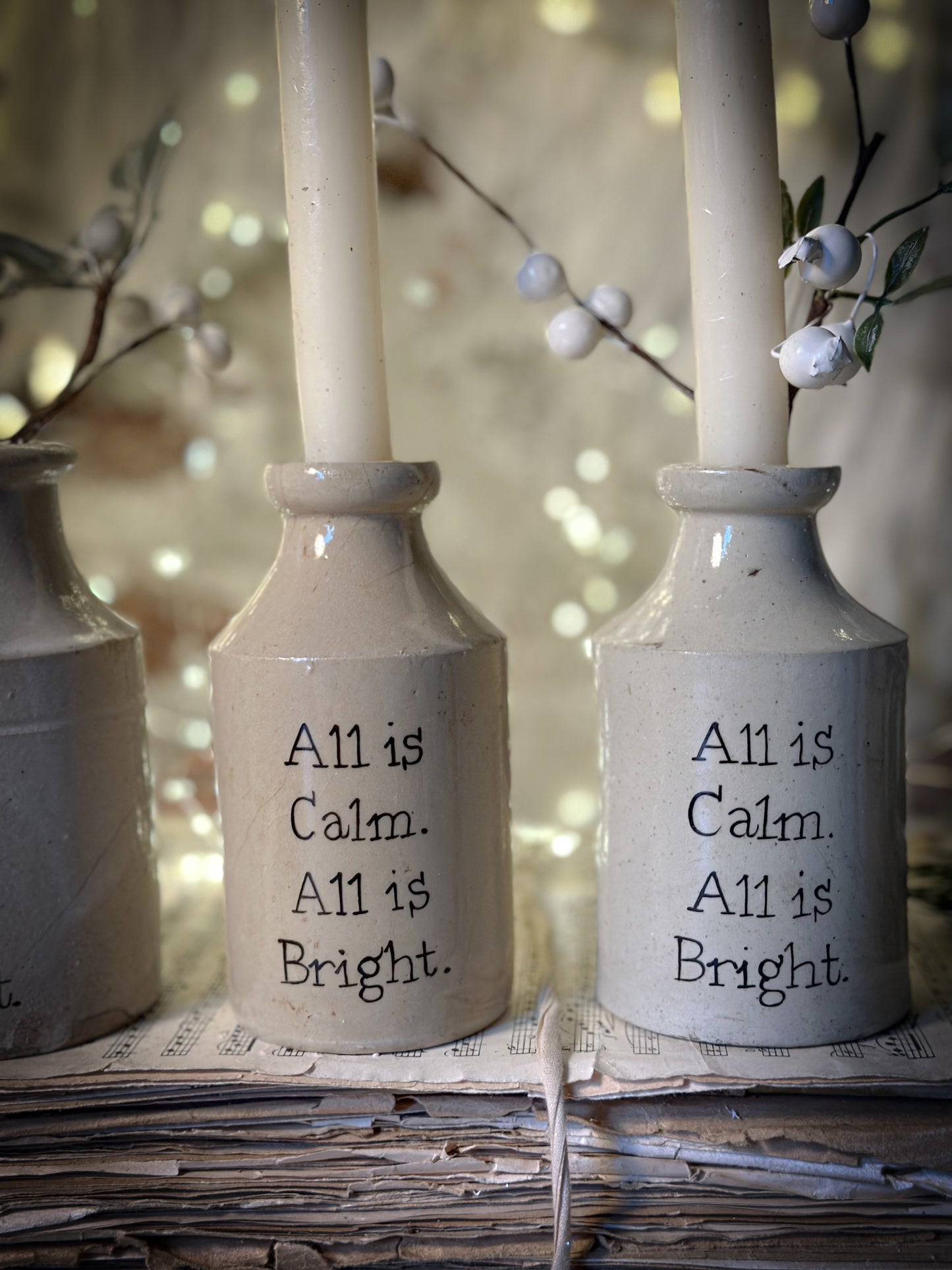 A hand painted vintage Victorian bottle or candle holder