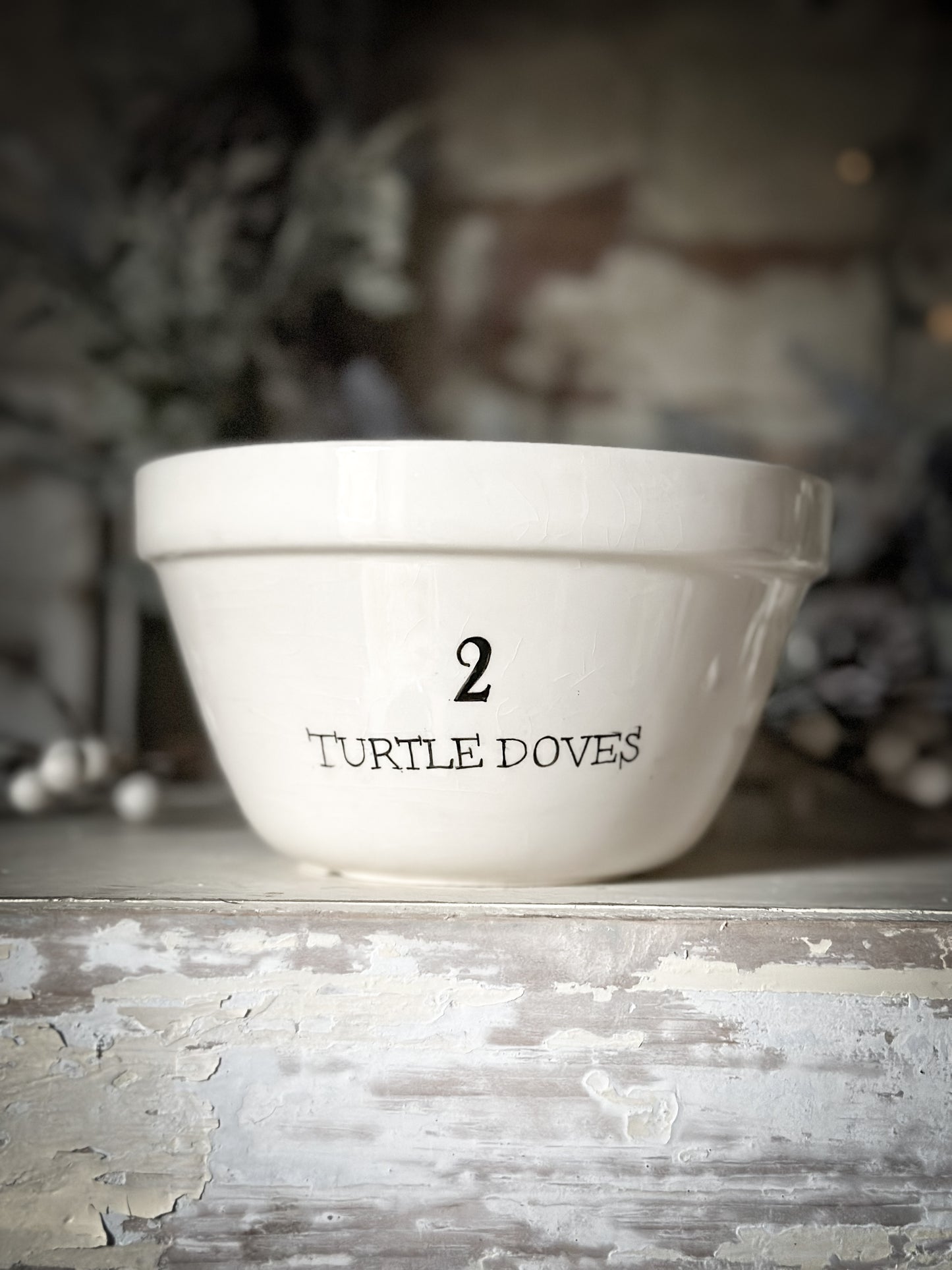 A beautiful vintage Illustrated Ironstone pudding bowl with a hand painted quote