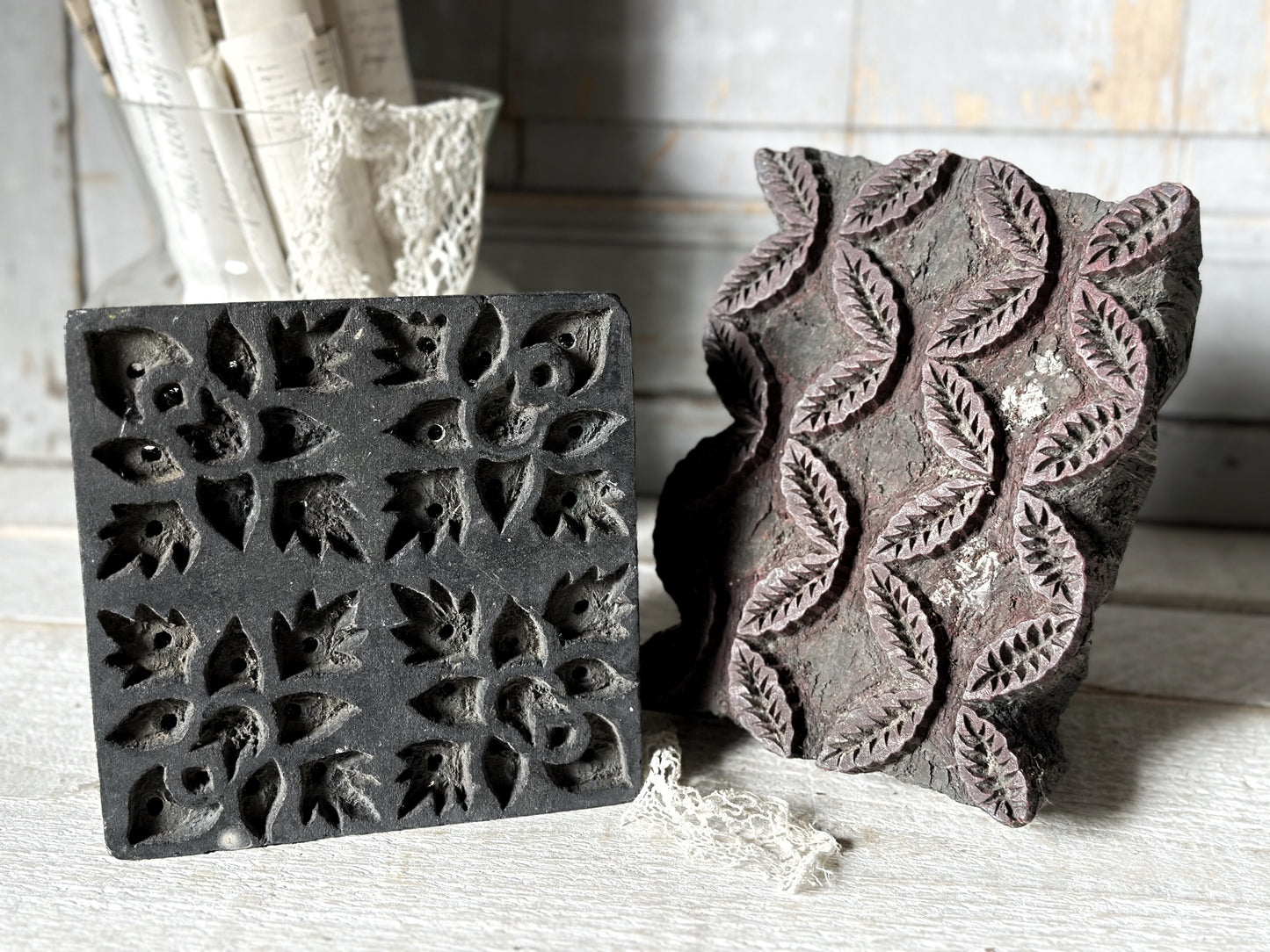 A vintage hand carved indian block print stamp