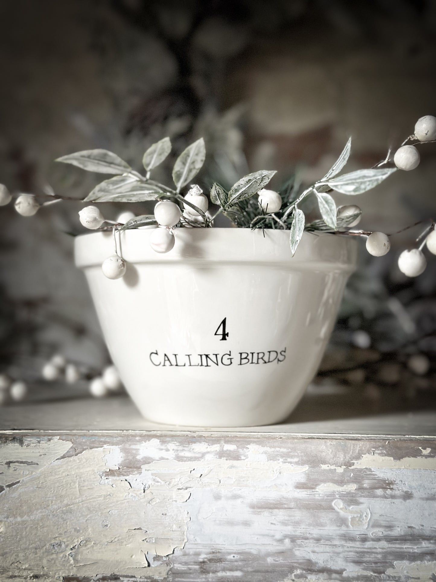 A beautiful vintage Illustrated Ironstone pudding bowl with a hand painted quote