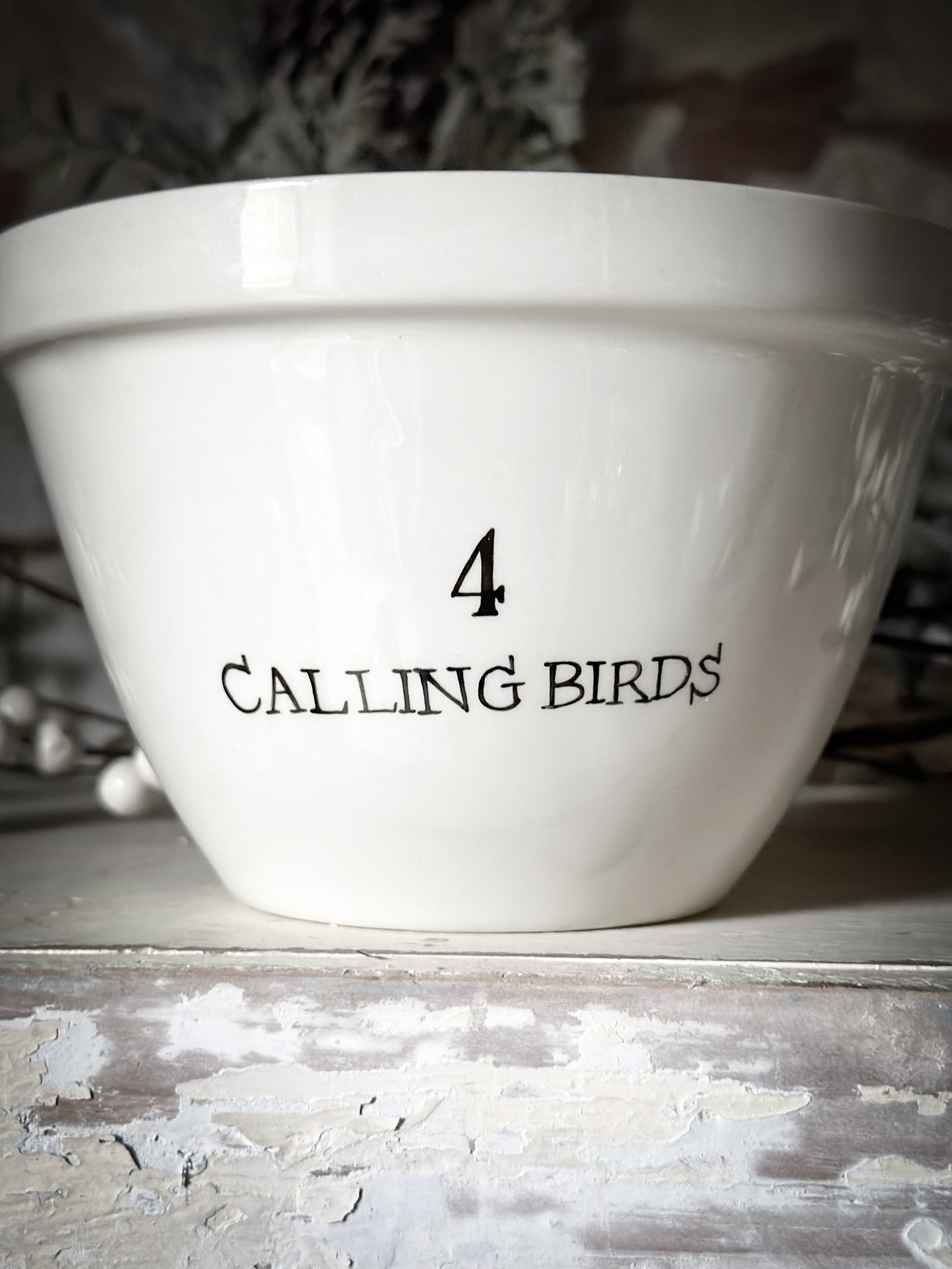 A beautiful vintage Illustrated Ironstone pudding bowl with a hand painted quote