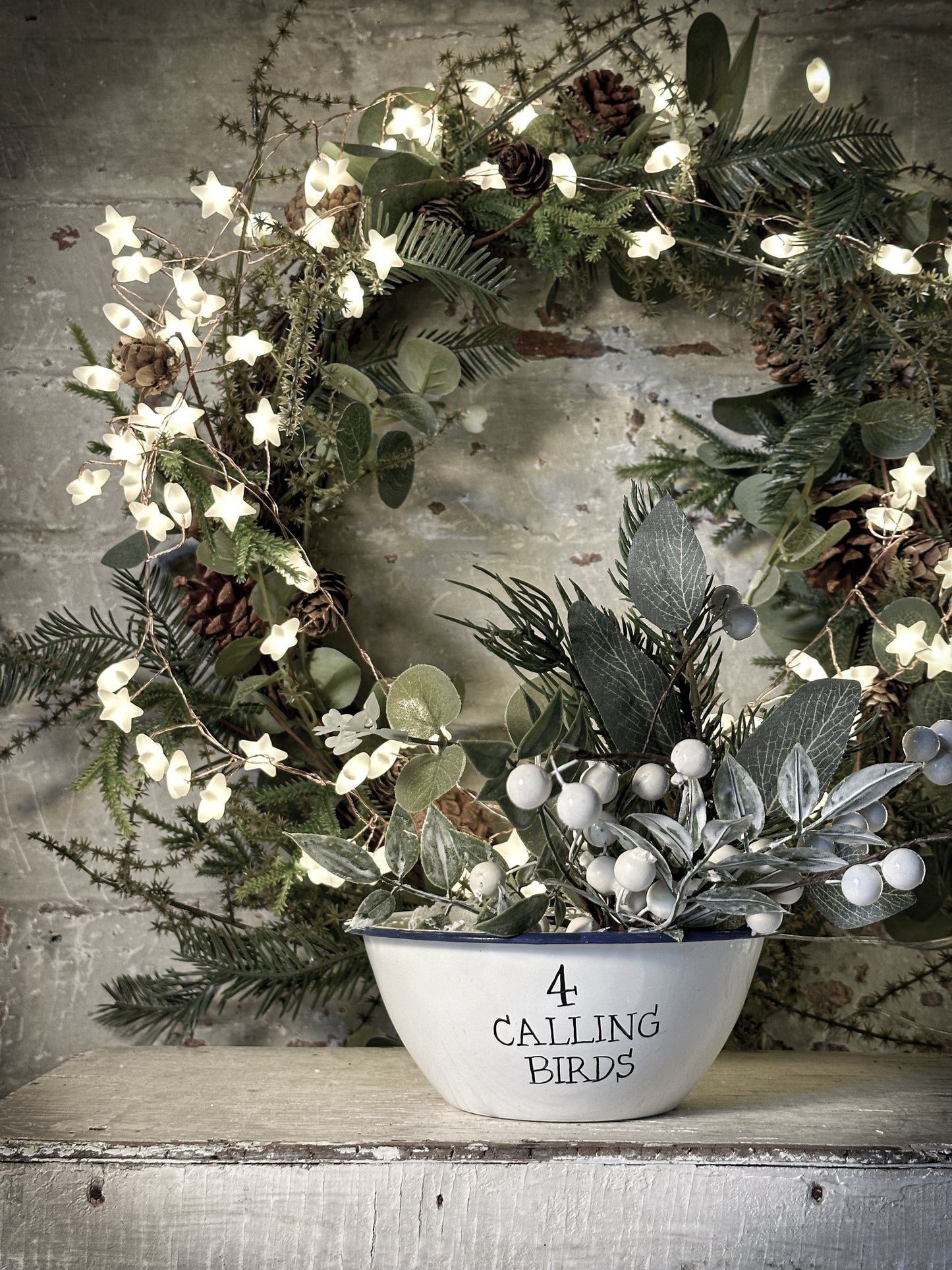 A beautiful vintage enamel pudding bowl with a hand painted quote from the Twelve days of Christmas