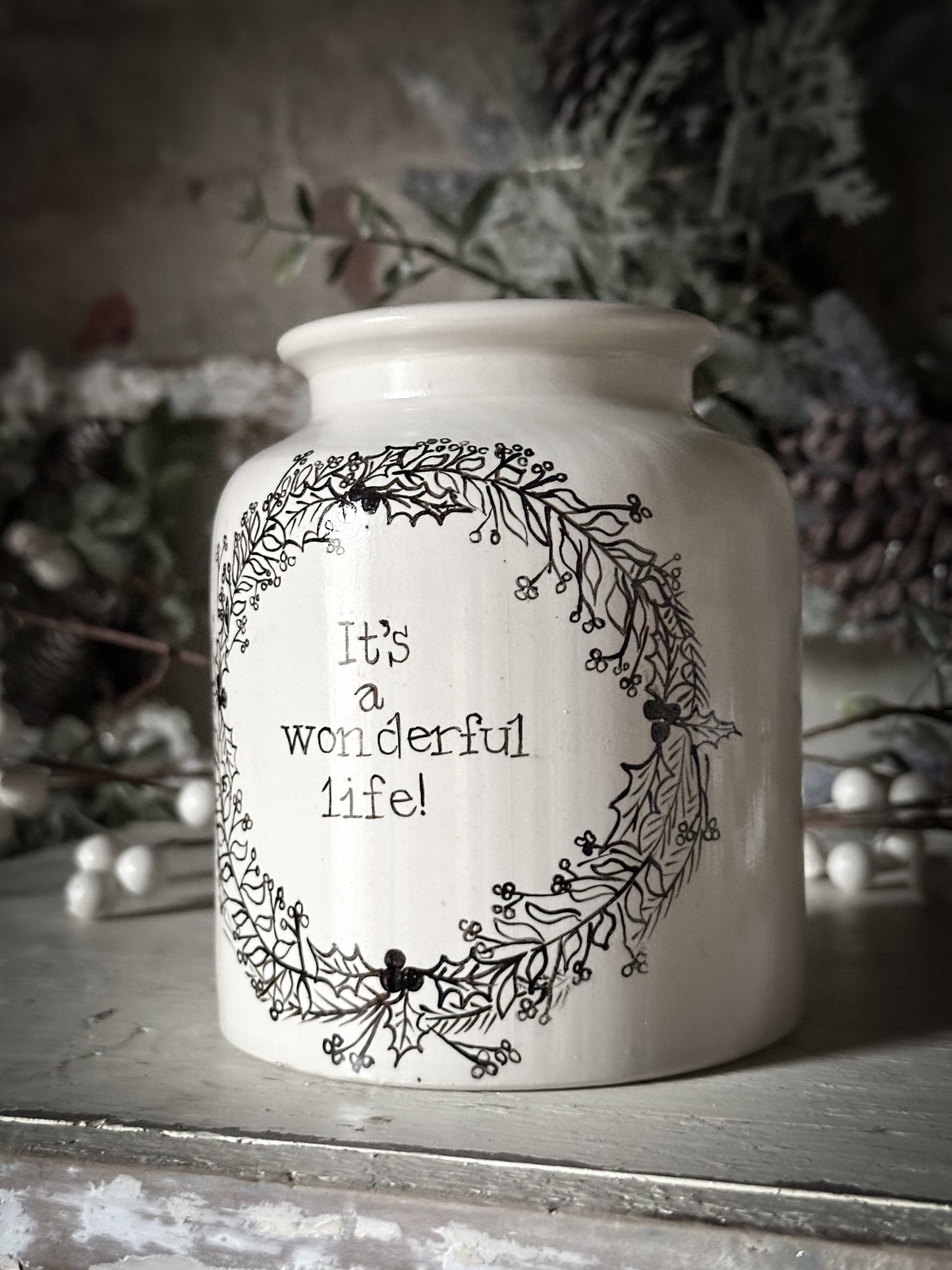 A hand painted and illustrated vintage French mustard jar