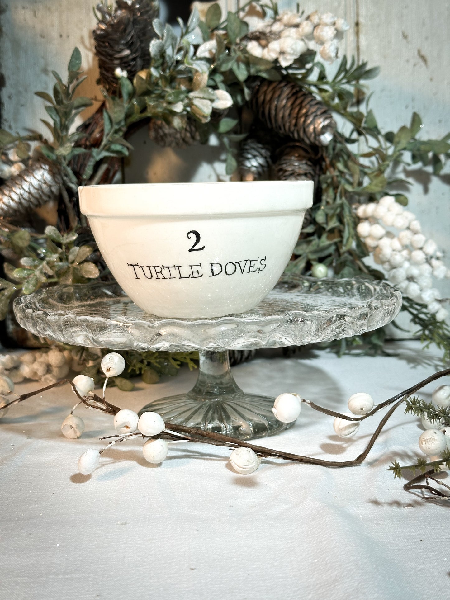 A beautiful vintage Illustrated Ironstone pudding bowl with a hand painted quote