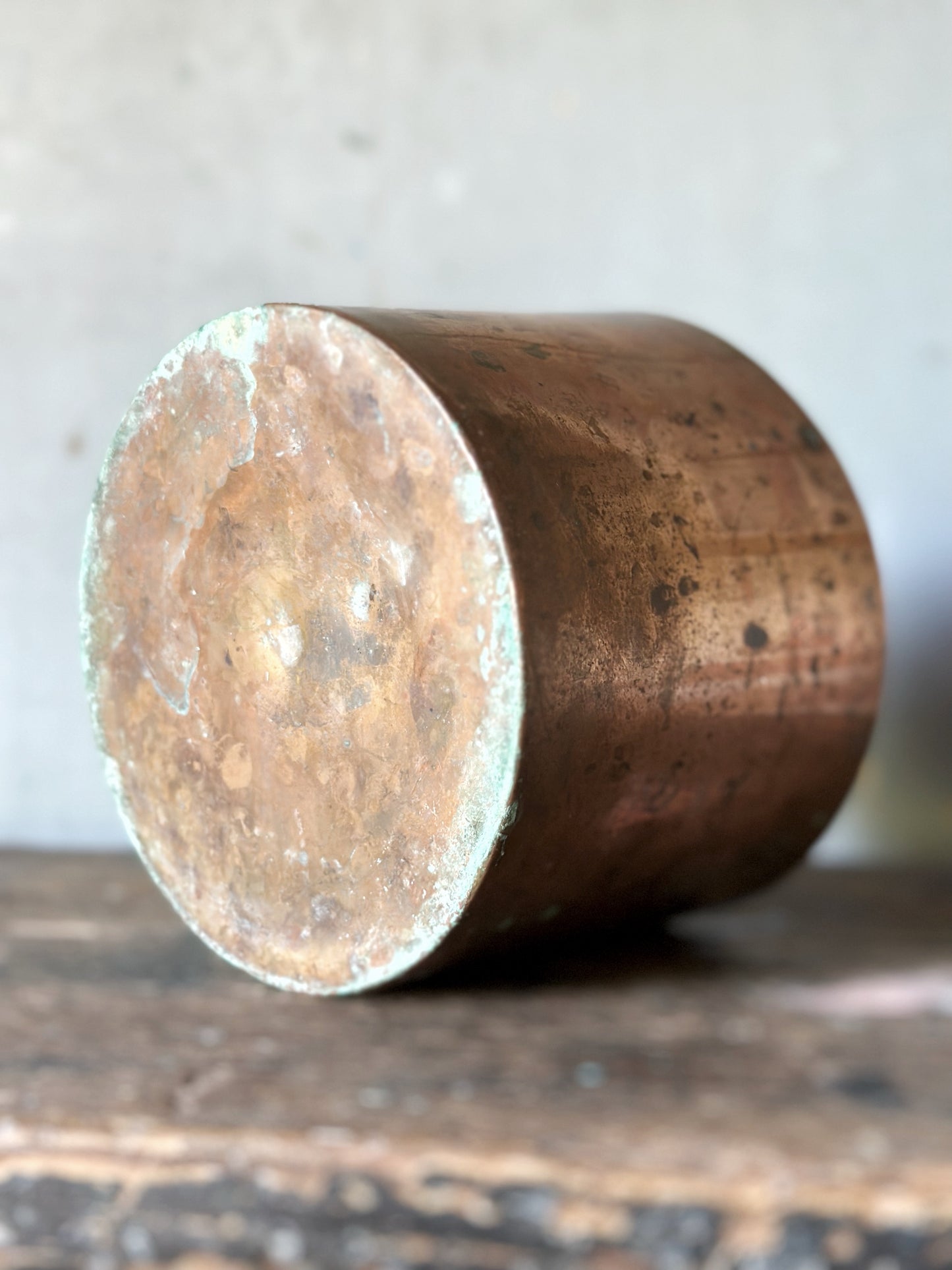 Antique copper soufflé pot