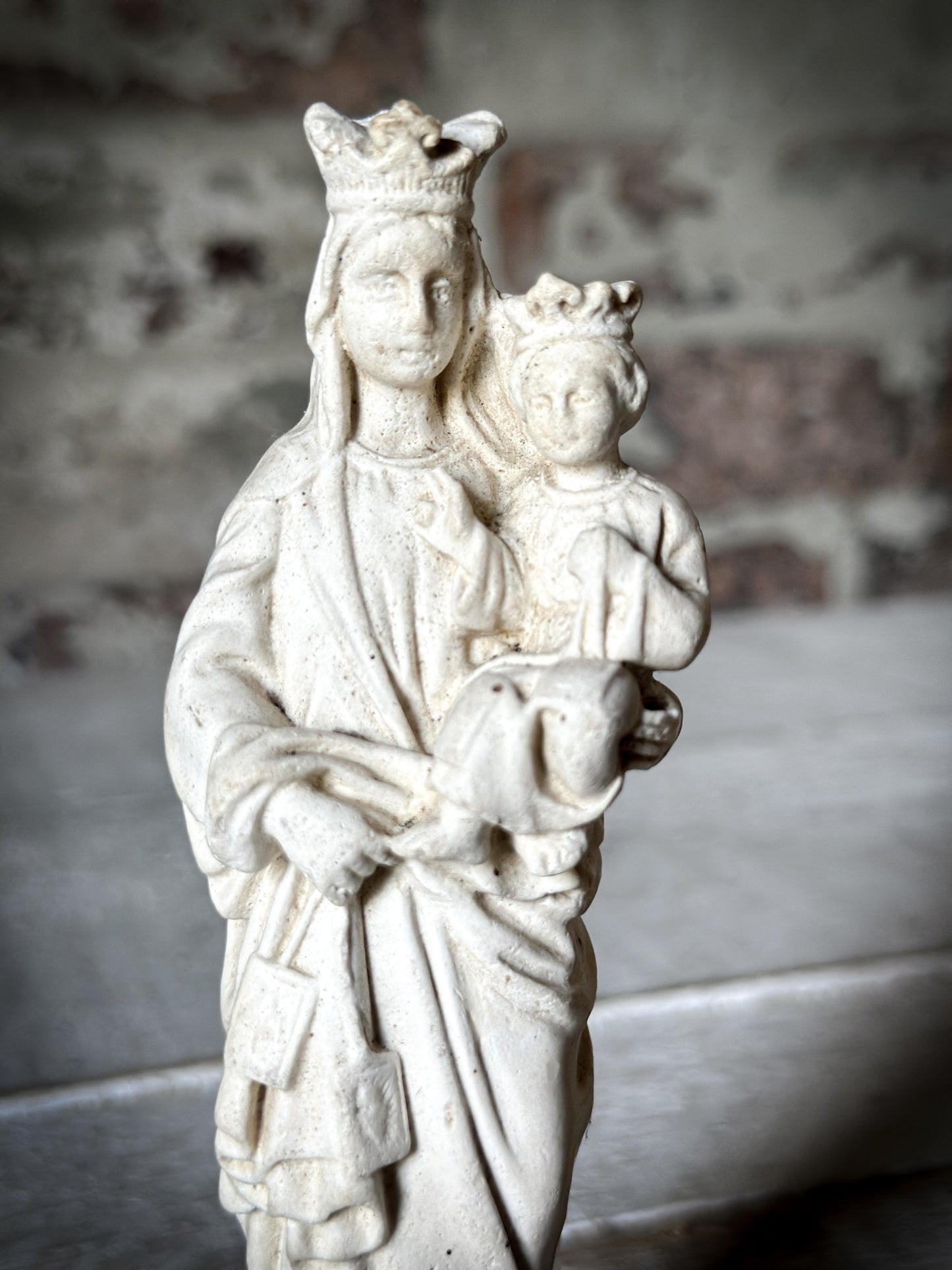 Antique French Chalk Ware Madonna Religious Statue