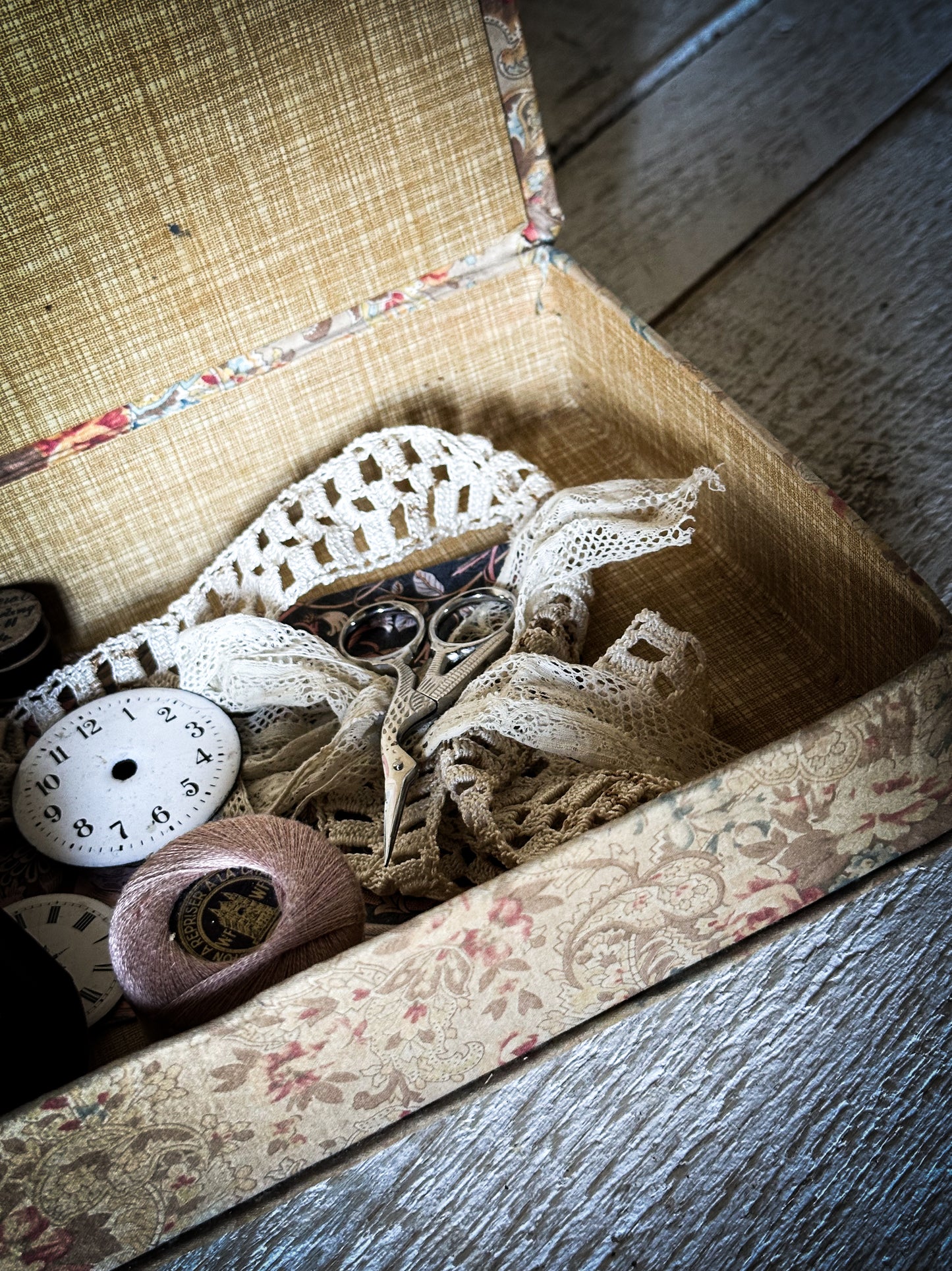 A Pretty French Paisley Fabric Covered Box