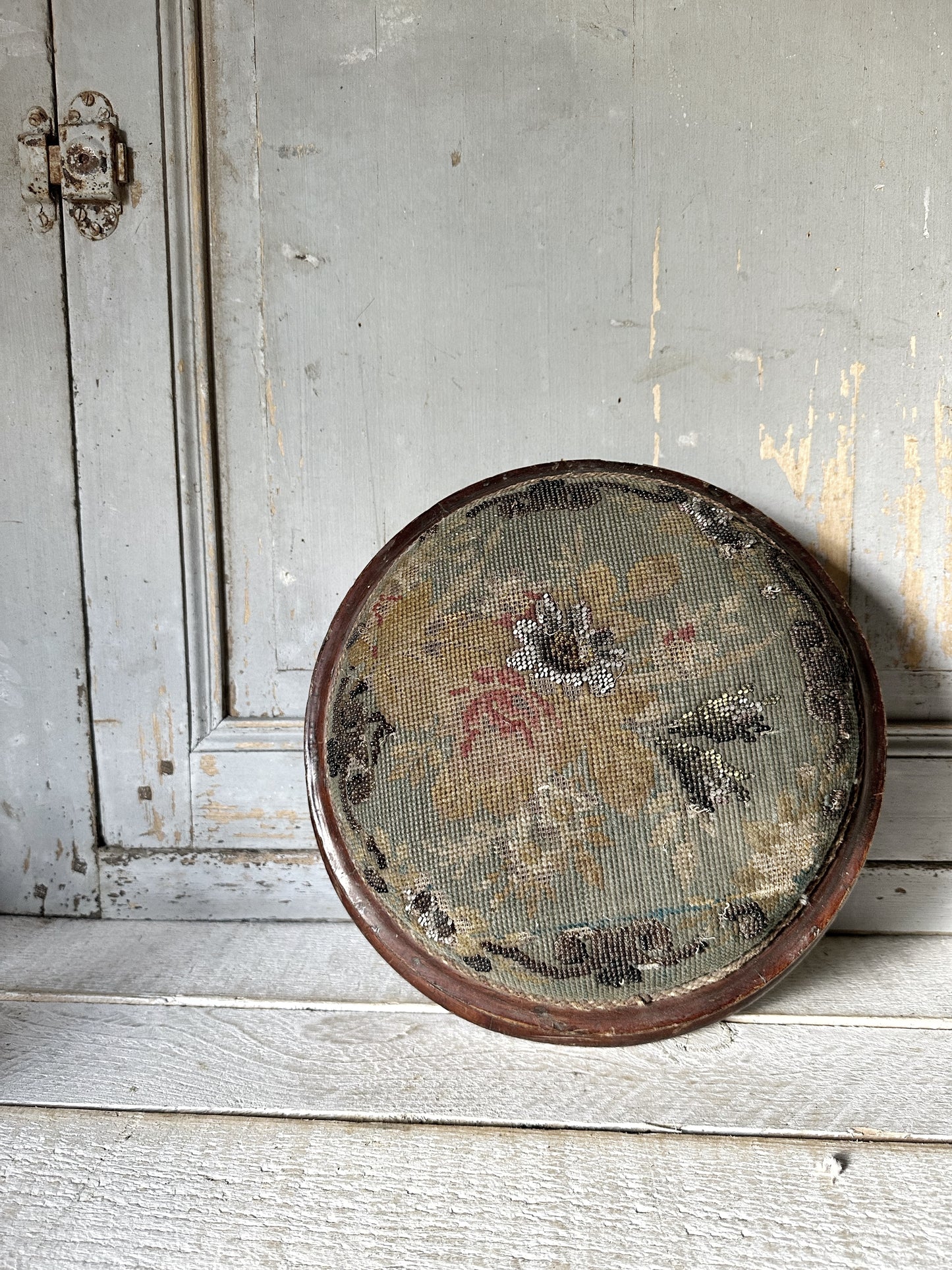 Victorian Bead Work Round Footstool