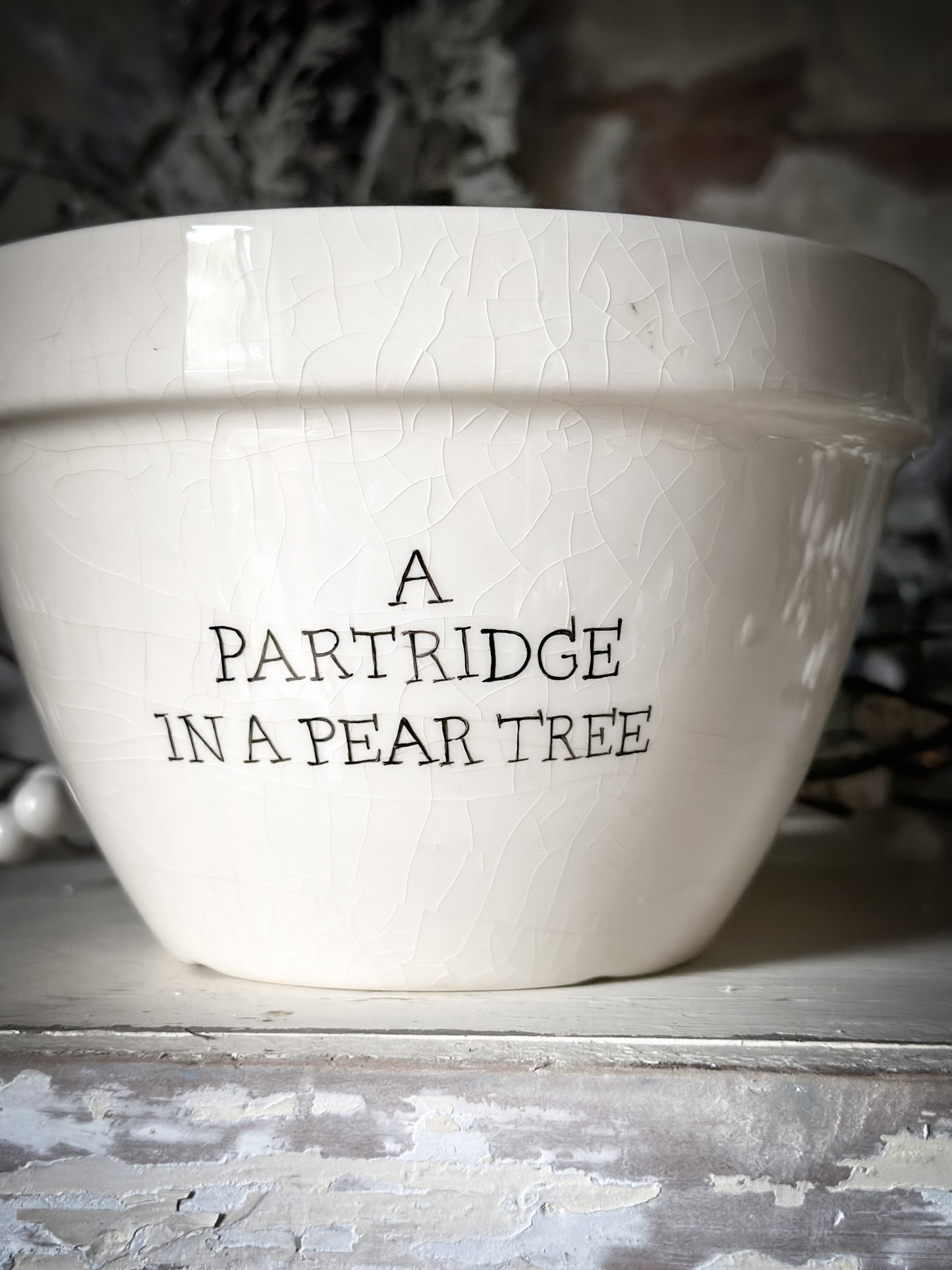 A beautiful vintage Illustrated Ironstone pudding bowl with a hand painted quote