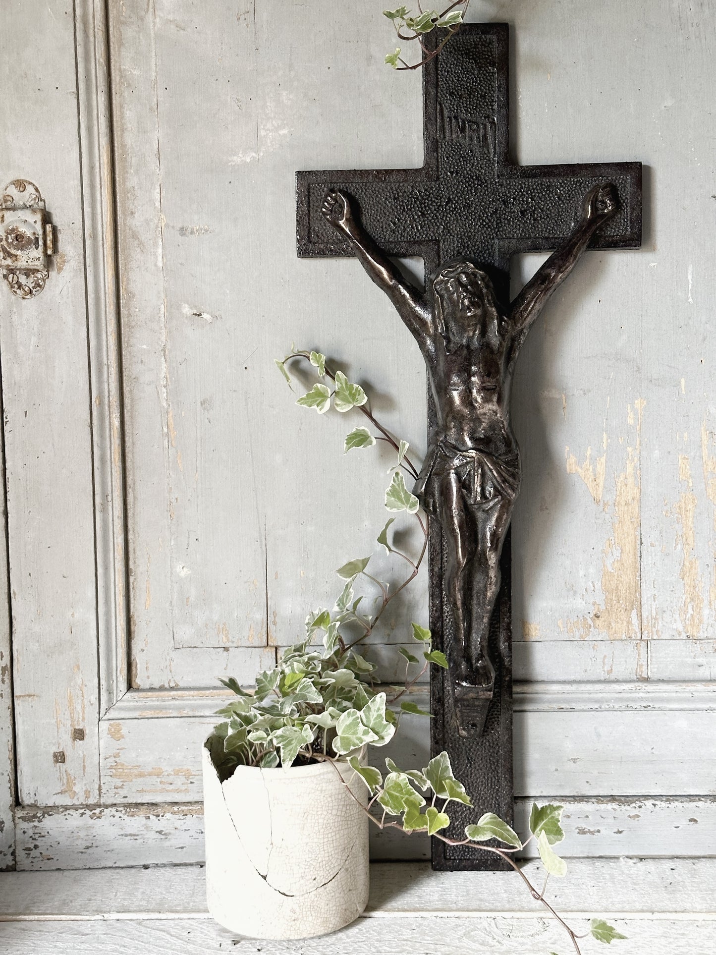 A striking large antique French cast iron altar cross